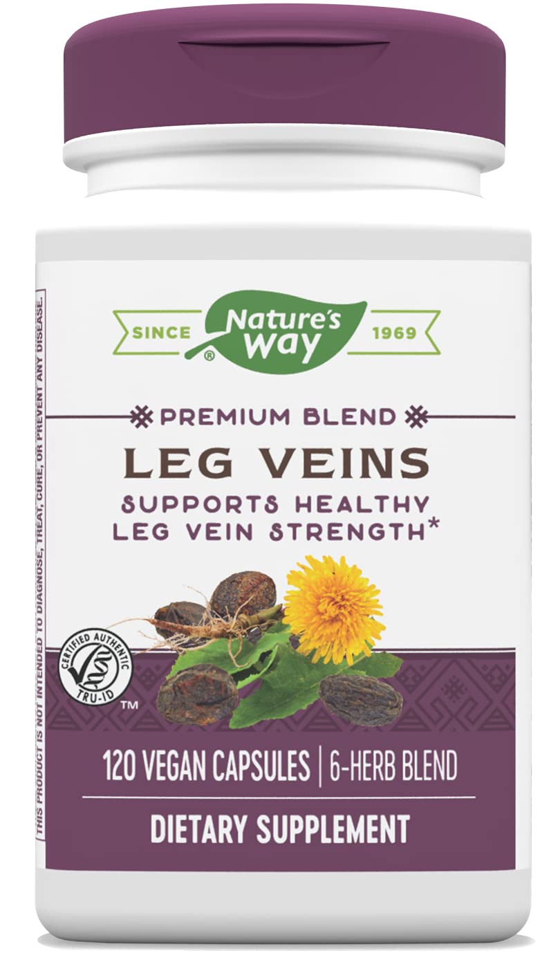 Nature's Way Premium Blend Leg Veins Support - 120 Vegetarian Capsules for Circulation & Vascular Health - Perfect for Travelers, Office Workers & Active Lifestyles