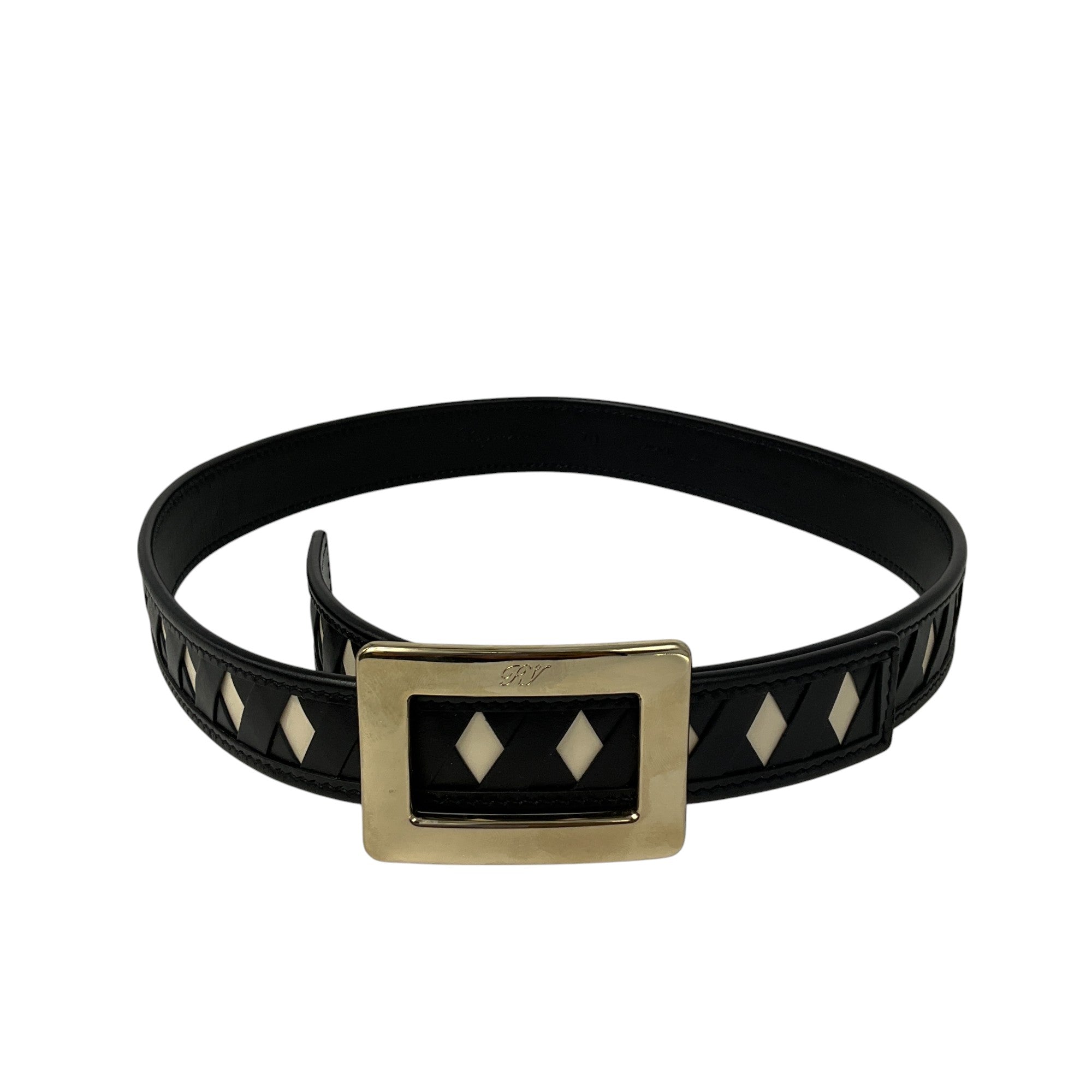Roger Vivier Diamond Buckle Leather Belt for Women - Black, White, Silver | Elegant Dress Belt for Office, Party & Formal Occasions