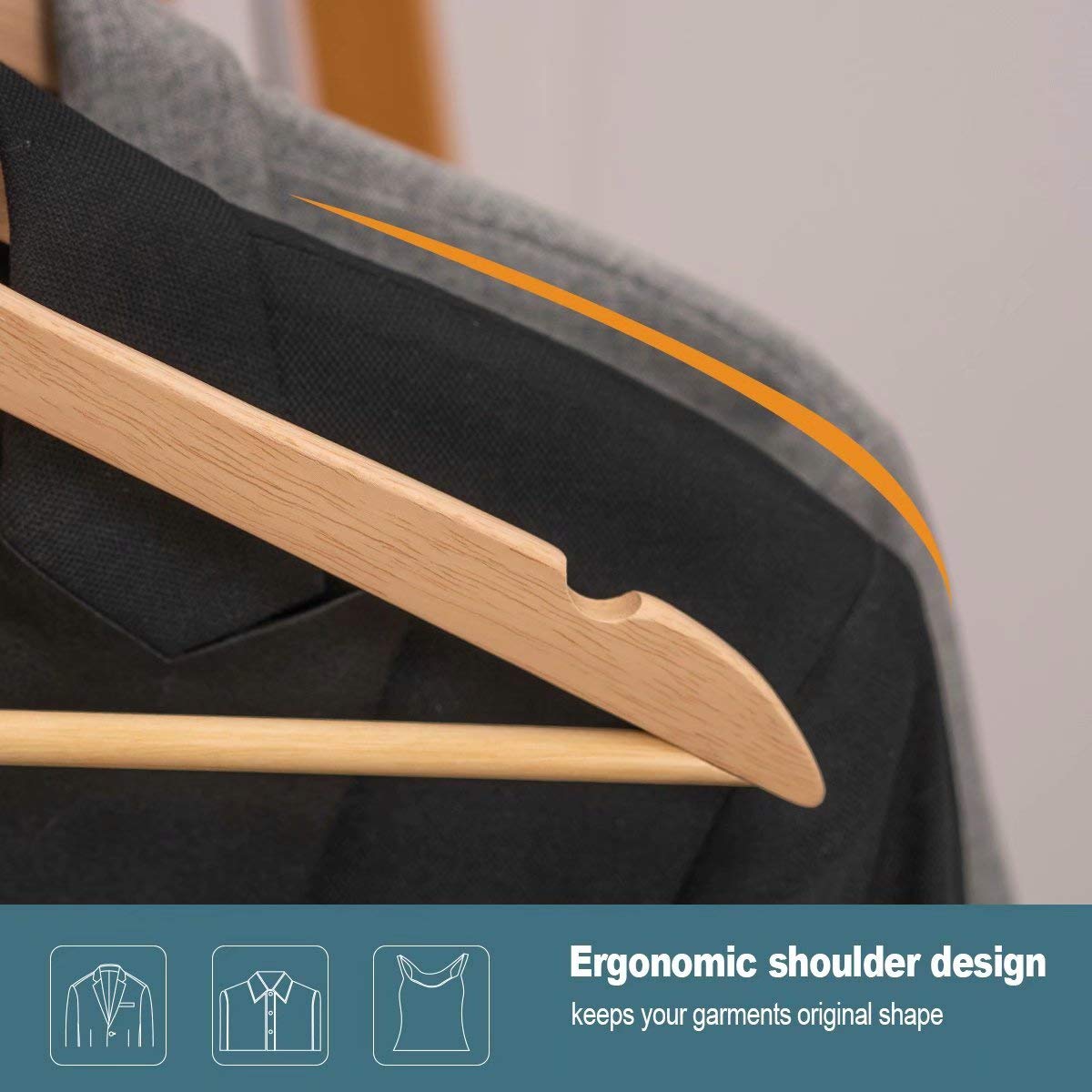ELONG HOME 20 Pack Solid Wooden Hangers for Shirts, Coats & Jackets - Premium Wood Suit Hangers with Smooth Finish, Precise Notches & Chrome Swivel Hook - Ideal for Closet Organization, Wardrobe Storage & Garment Protection (Natural Wood)