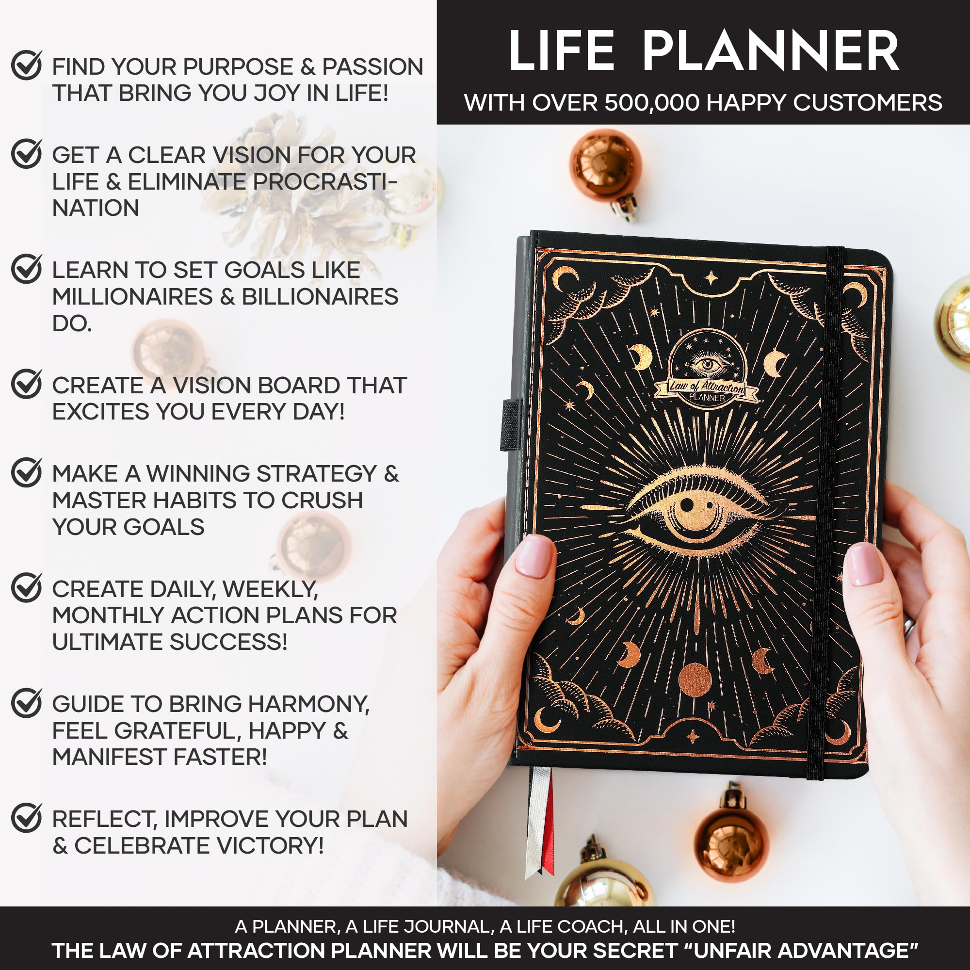 2025 Law of Attraction Planner - Hourly Weekly Monthly Goal Setting Organizer | 12-Month Productivity Journal with Gratitude Tracking, Foldable Vision Board, Stickers & Gift Box - Perfect for Manifestation, Self-Improvement & Daily Planning