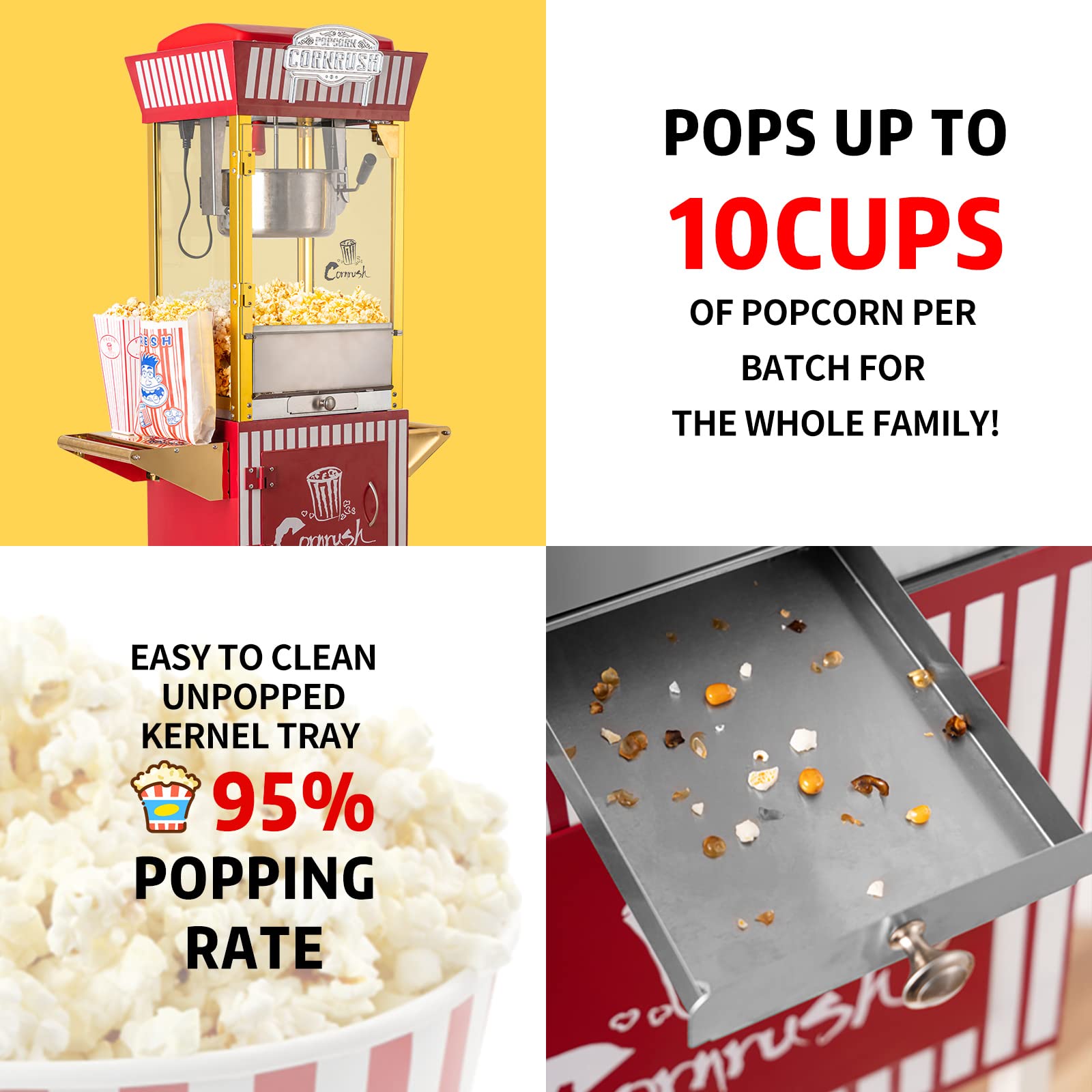 Professional Retro Popcorn Maker Machine - 8oz Nonstick Kettle, Home Theater Snack Popper for Movie Nights, Parties & Gifts (Classic Red)