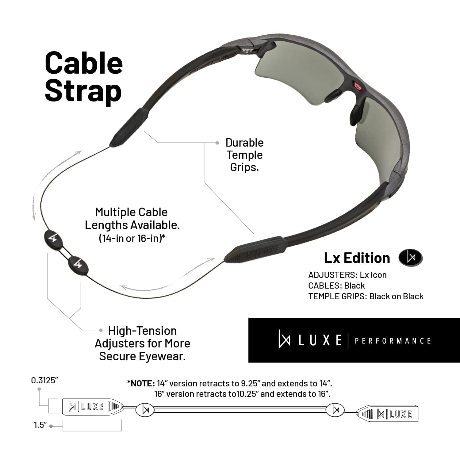 Adjustable Glasses Strap - Secure Eyewear Retainer for Sunglasses & Eyeglasses | Anti-Slip Cable Straps Holder for Sports, Running, Hiking & Outdoor Activities