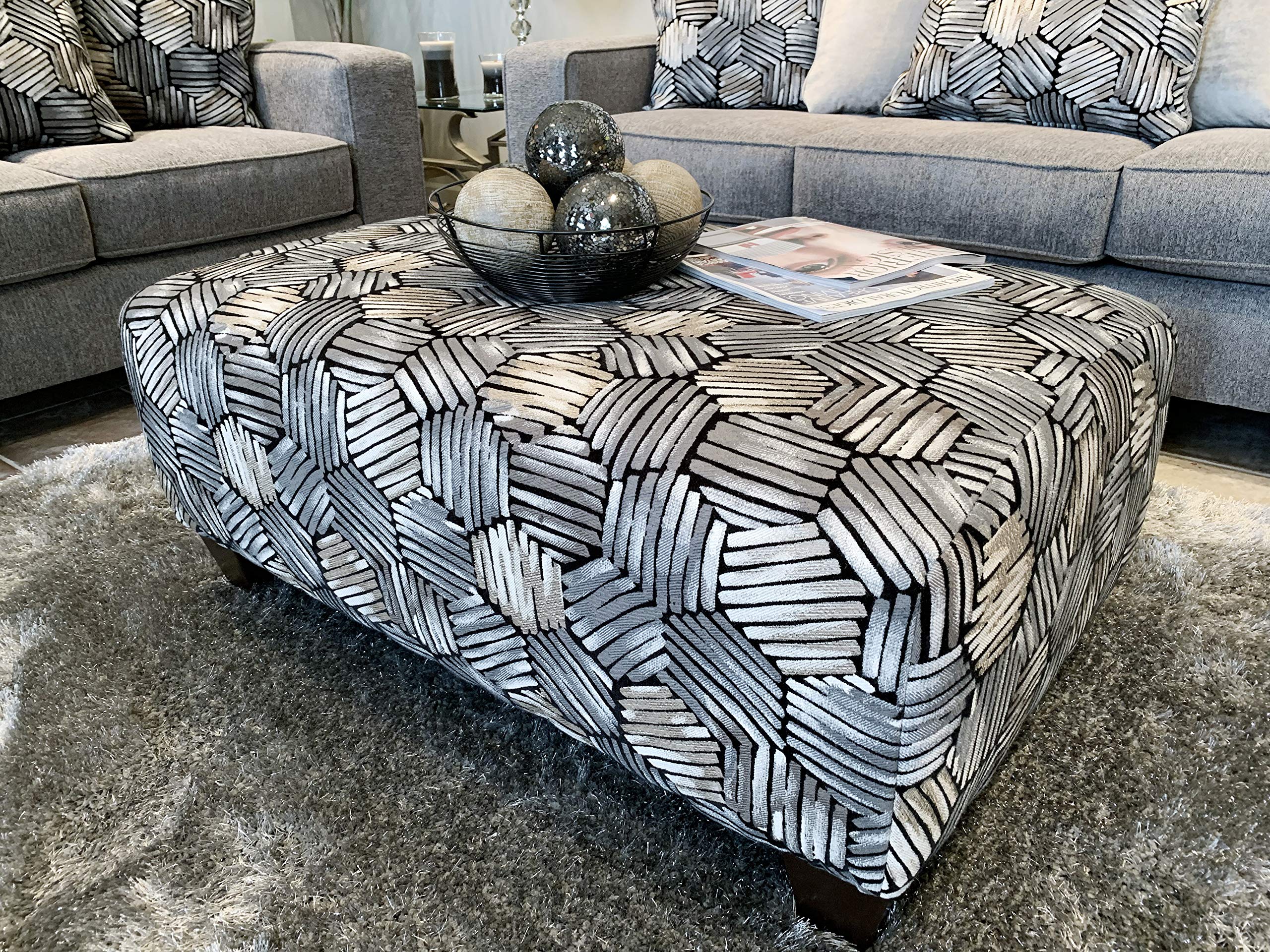 Roundhill Furniture Fier Contemporary Fabric Accent Cocktail Ottoman with Geometric Print - Perfect for Living Room, Bedroom & Home Decor