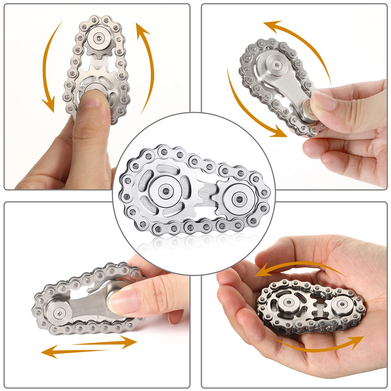 Metal Sprocket Chain Fidget Toy - Gold Plated Sensory Bike Gear Spinner for Adults | Anxiety Relief, ADHD & Autism Focus Tool | Pocket-Sized EDC Novelty Gift for Stress & Boredom | Perfect for Office, Travel, and Classroom Use
