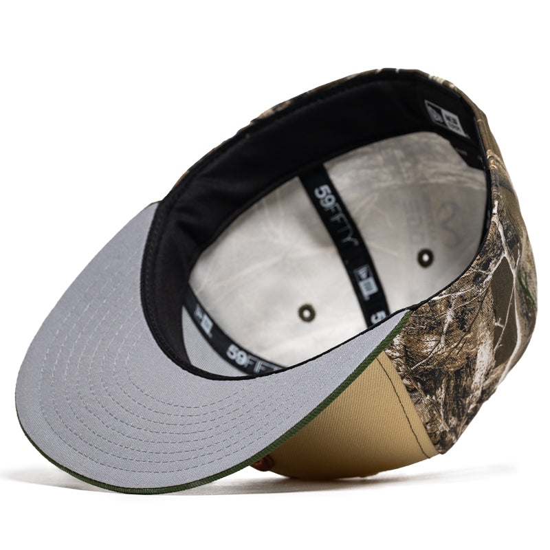 New Era 59FIFTY Fitted Hat - Vegas Gold/Real Tree Camo | Political Statement Baseball Cap for Men | Perfect for Campaign Events, Sports Games & Streetwear Fashion
