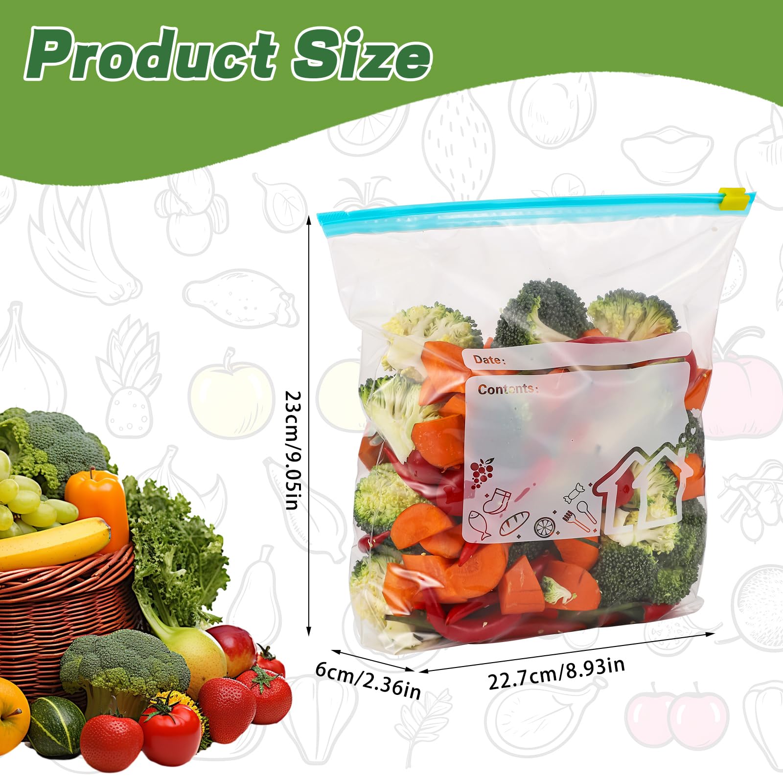 50 Pcs Reusable BPA Free Zip Lock Bags - 2.27L Expandable Bottom Food Storage & Freezer Bags for Sandwich, Fruits, Vegetables, Meat, Grains | Perfect for Meal Prep, Picnics & Home Organization