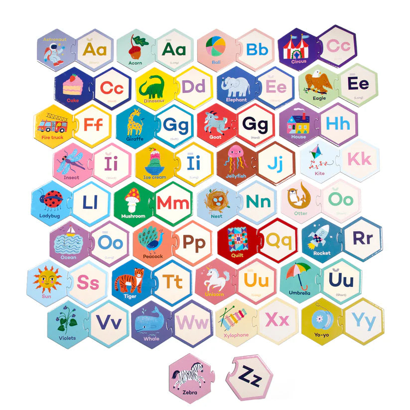 Alphabet Hexagon Puzzle Pairs - Educational ABC Learning Toy for Kids, Montessori Wooden Matching Game - Perfect for Preschool Classroom & Homeschool Activities