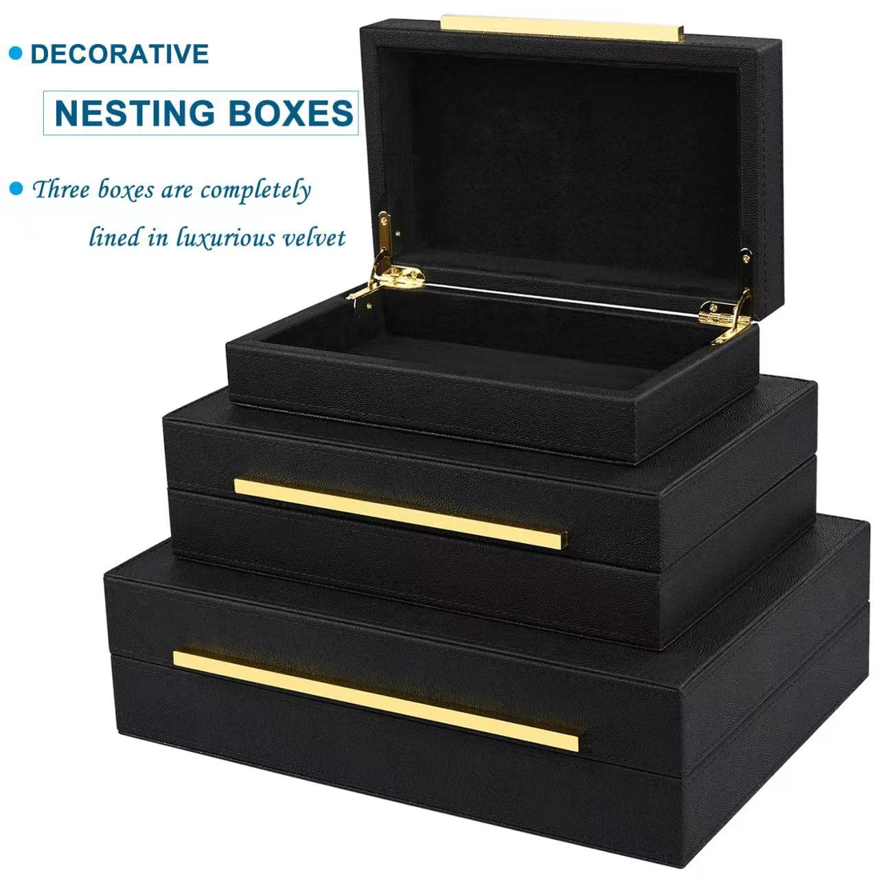 Faux Leather Shagreen Storage Box Set of 3 - Modern Stacking Decorative Boxes with Lids for Jewelry, Home Decor & Coffee Table Organization | Perfect for Bedroom, Living Room & Office Storage