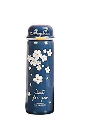 JELLIFY Floral Print Stainless Steel Double Walled Vacuum Insulated Water Bottle - 450ml Cute Thermos for Kids, Boys & Girls - Leakproof Lid - Perfect for School, Travel & Outdoor Activities (Multicolor)