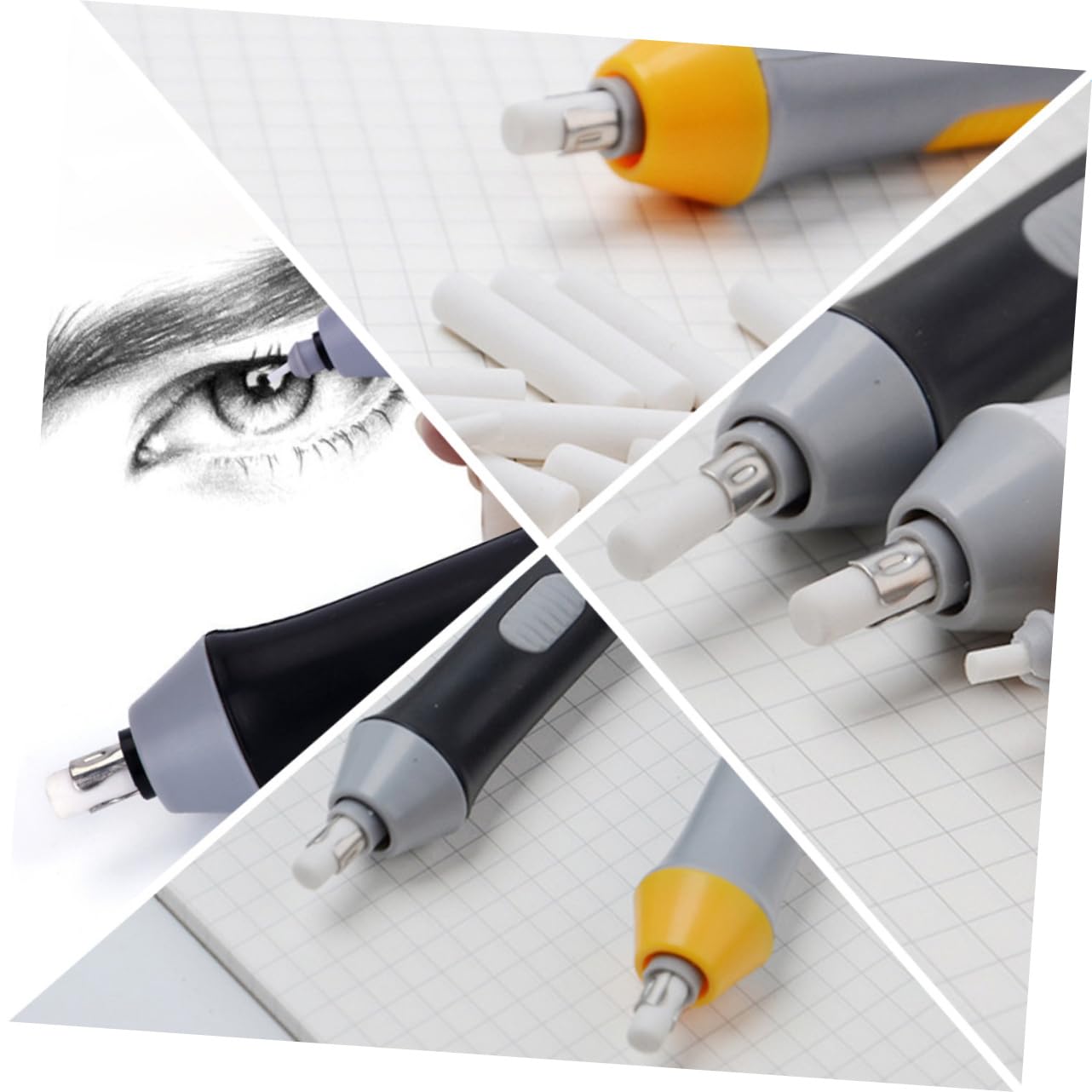 STOBOK 25pcs Rechargeable Electric Eraser Kit with Auto-Rotate Eraser & Mechanical Pencils - Battery Powered Erasing Tool for Drawing, Sketching, Art & Office Work - Perfect for Artists, Students & Professionals