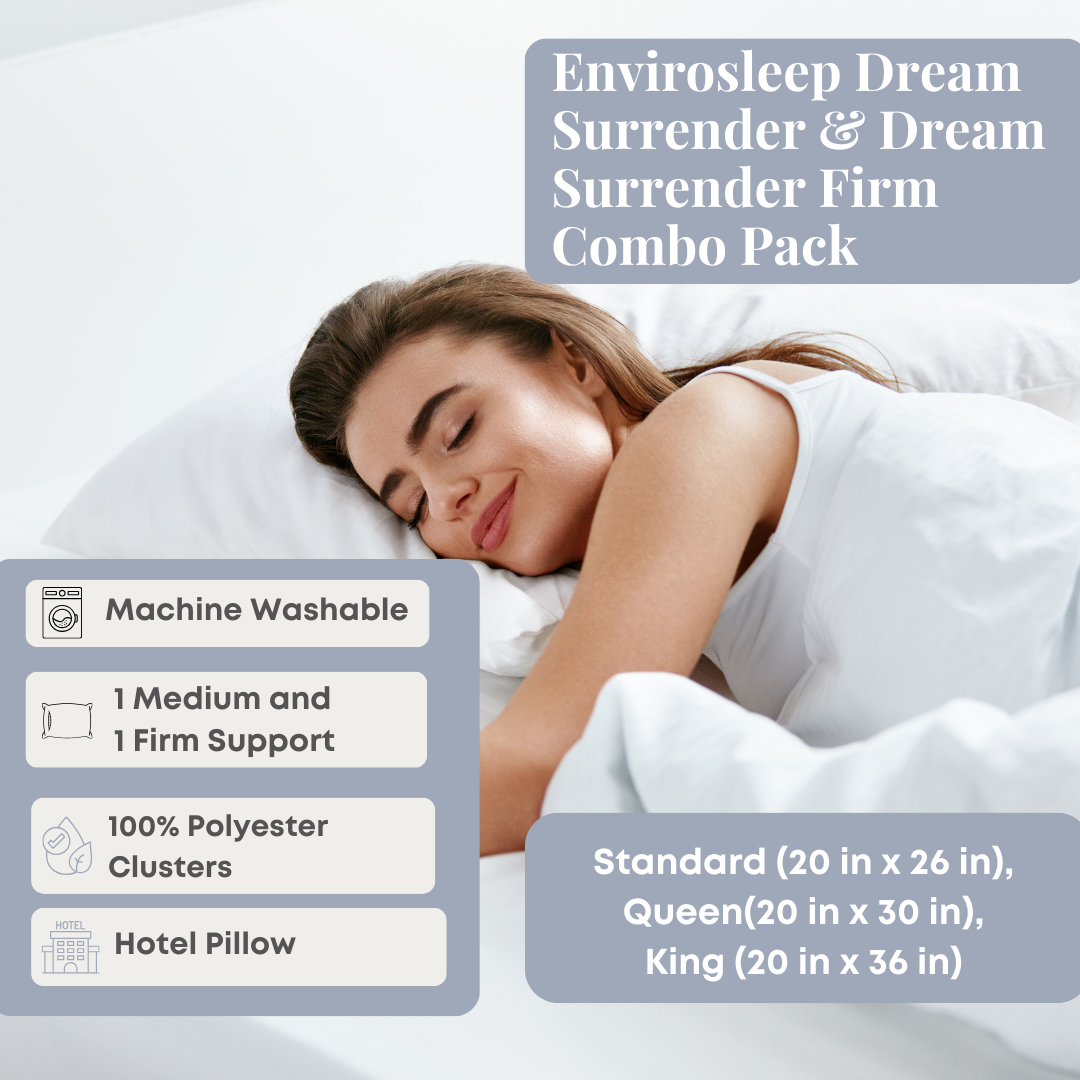 Envirosleep Dream Surrender & Dream Surrender Firm Pillow Combo Pack (2 Pillows Included) - Perfect for Side, Back & Stomach Sleepers - Relief Neck Pain & Improve Sleep Quality