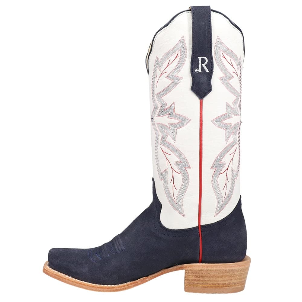 Women's Blue Roughout 13-Inch White Cowboy Boots - Size 6.5 B (Medium Width) - Western Style Riding Boots for Country Music Festivals & Rodeo Events