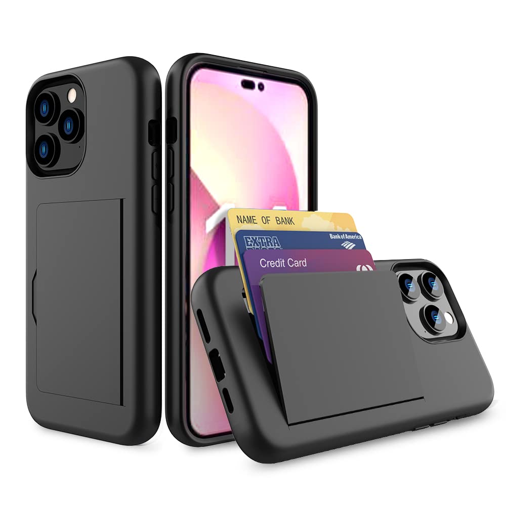 GVOZI iPhone 14 Pro Case - Shockproof Hybrid Hard Back Cover with ID & Credit Card Slot | Wallet Case for Apple iPhone 14 Pro (Black) | Perfect for Travel, Work & Daily Protection
