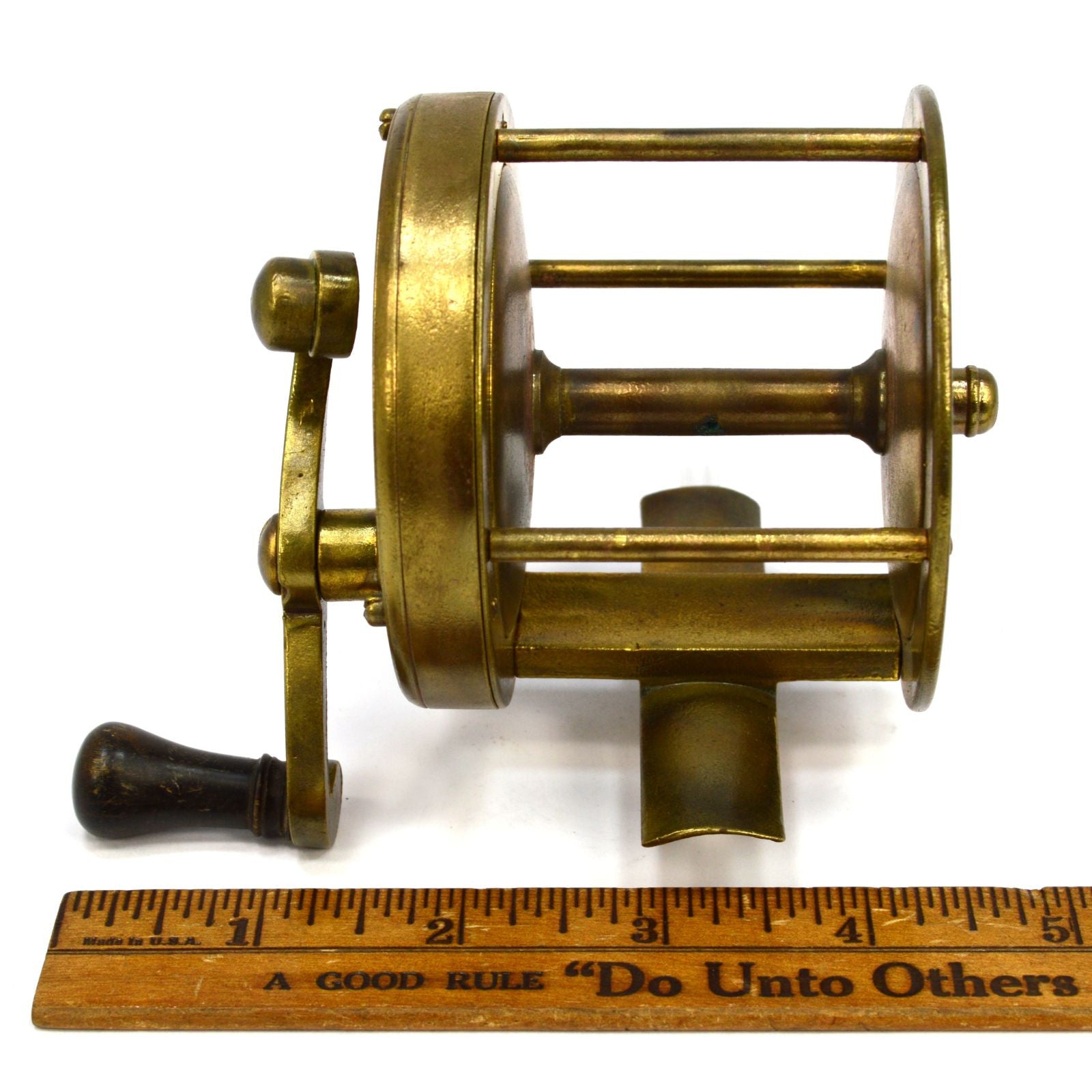 Vintage Antique Brass Fishing Reel 250 - Curved S Handle, Unknown Maker - Perfect for Collectors & Classic Fishing Enthusiasts