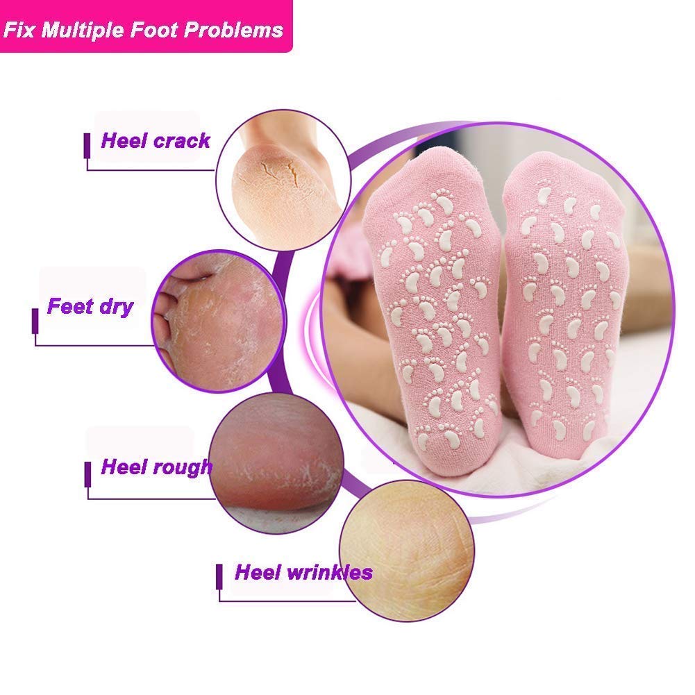 Finaxo Moisturizing Silicone Socks for Women - Soft Gel Aloe Spa Socks to Repair Dry Feet, Cracked Heels & Soften Rough Skin - Perfect for Pedicure, Night Care & Callus Treatment (1 Pair)