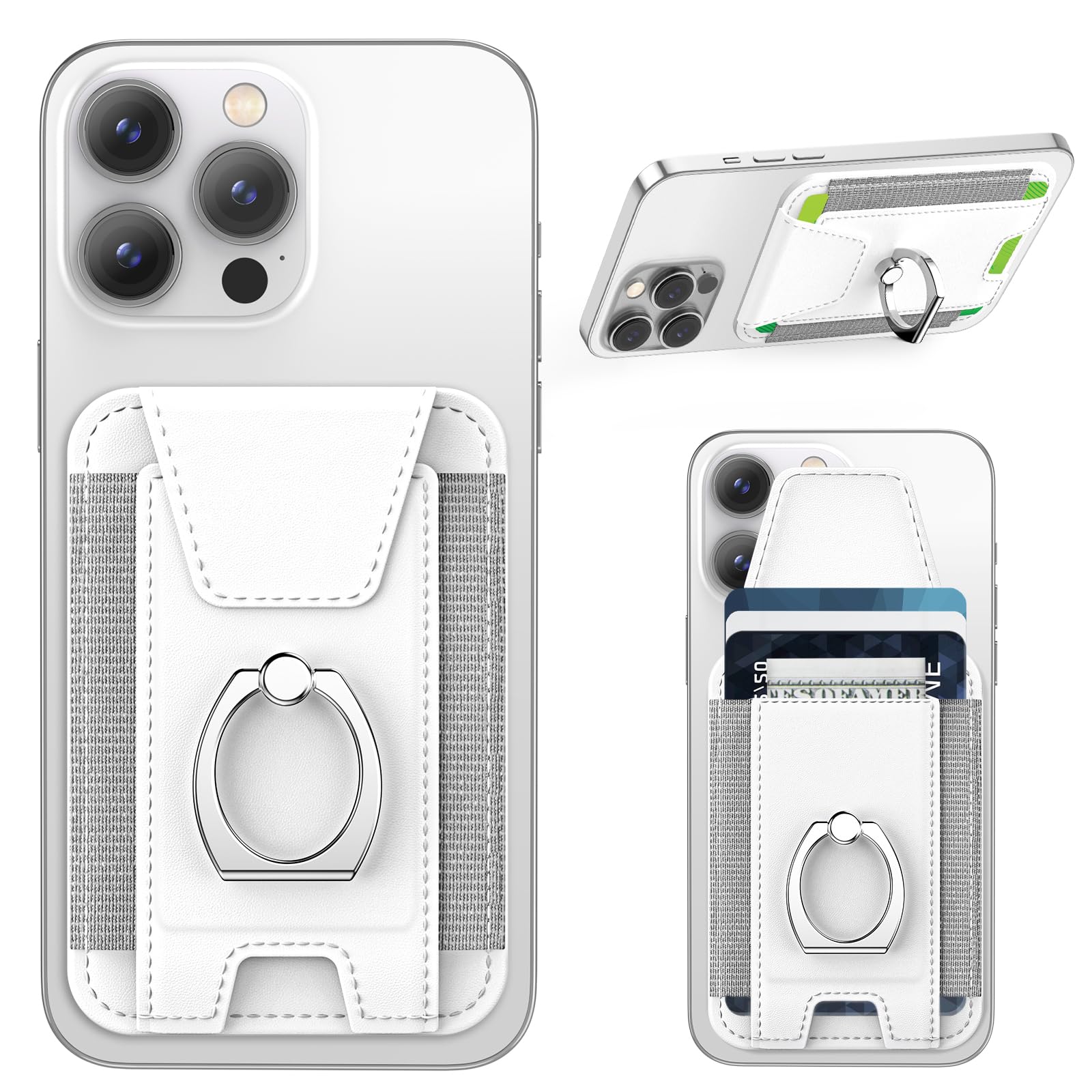 Magnetic Leather Wallet for iPhone 16/15/14/13/12 Series - 6 Card Holder with Grip & RFID Blocking - Secure Magsafe Wallet with Privacy Flap (White) | Perfect for Everyday Carry, Travel & Contactless Payments