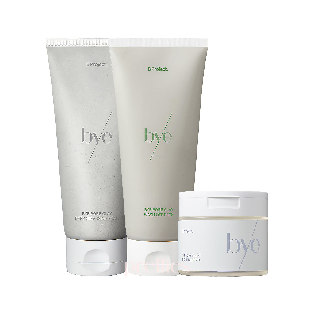 B Project Bye Pore Daily Pad + Wash Off Pack + Cleansing Foam Set - Korean Skincare Routine for Oily & Acne-Prone Skin - Perfect for Daily Deep Cleansing & Pore Minimizing