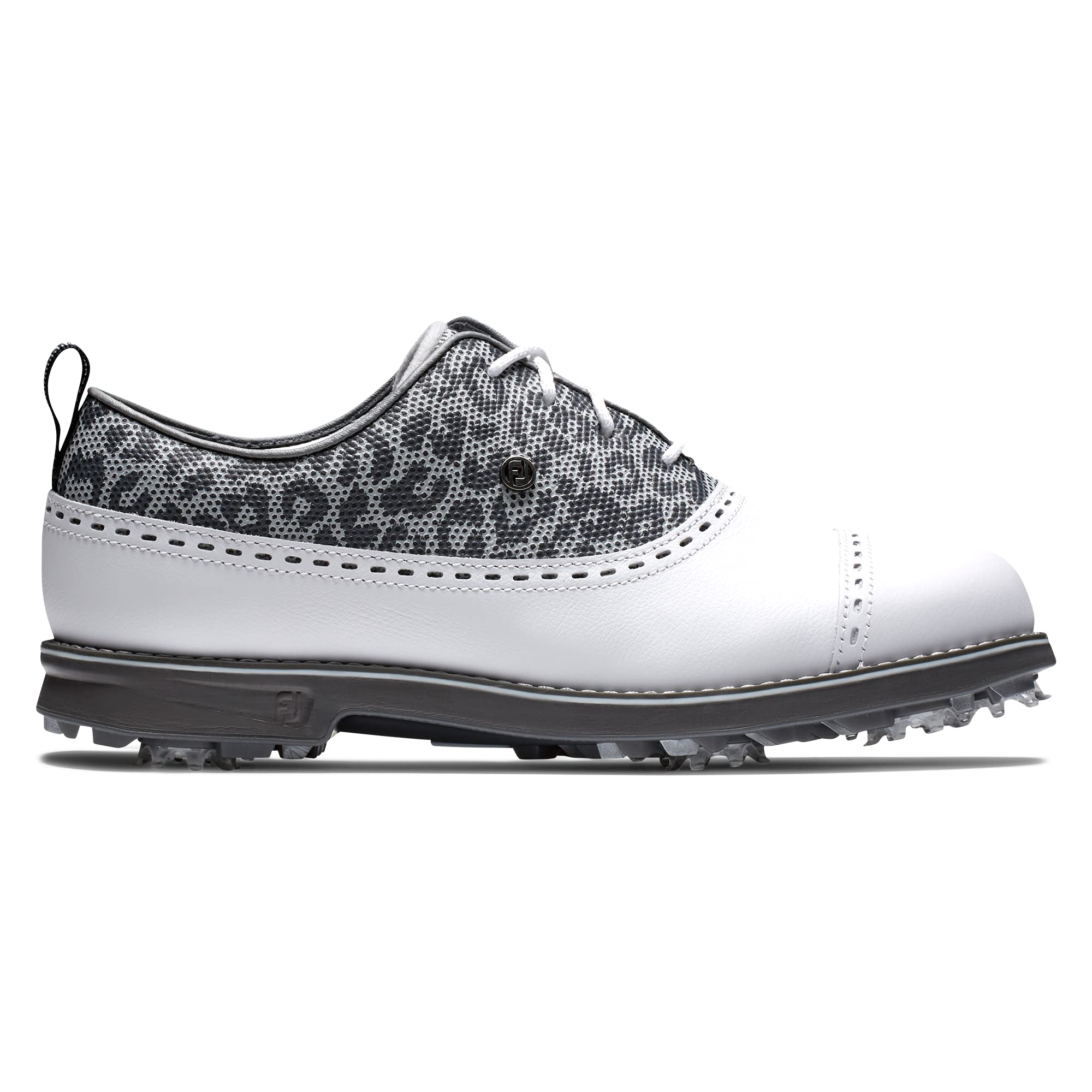FootJoy Women's Premiere Series Golf Shoes - White/Snow Leopard Size 7 | Waterproof Comfort & Style for Women Golfers | Perfect for Club Tournaments & Casual Golf Outings