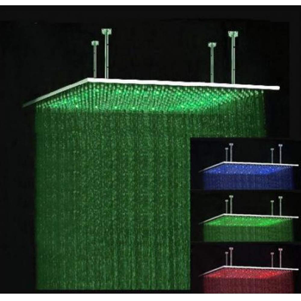 40 Inch LED Rainfall Shower Head with Temperature Sensor & Handheld Spray - Brushed Nickel Ceiling Mount Shower System for Spa-Like Experience - Perfect for Master Bathroom & Luxury Hotel Renovation - 5 Year Warranty