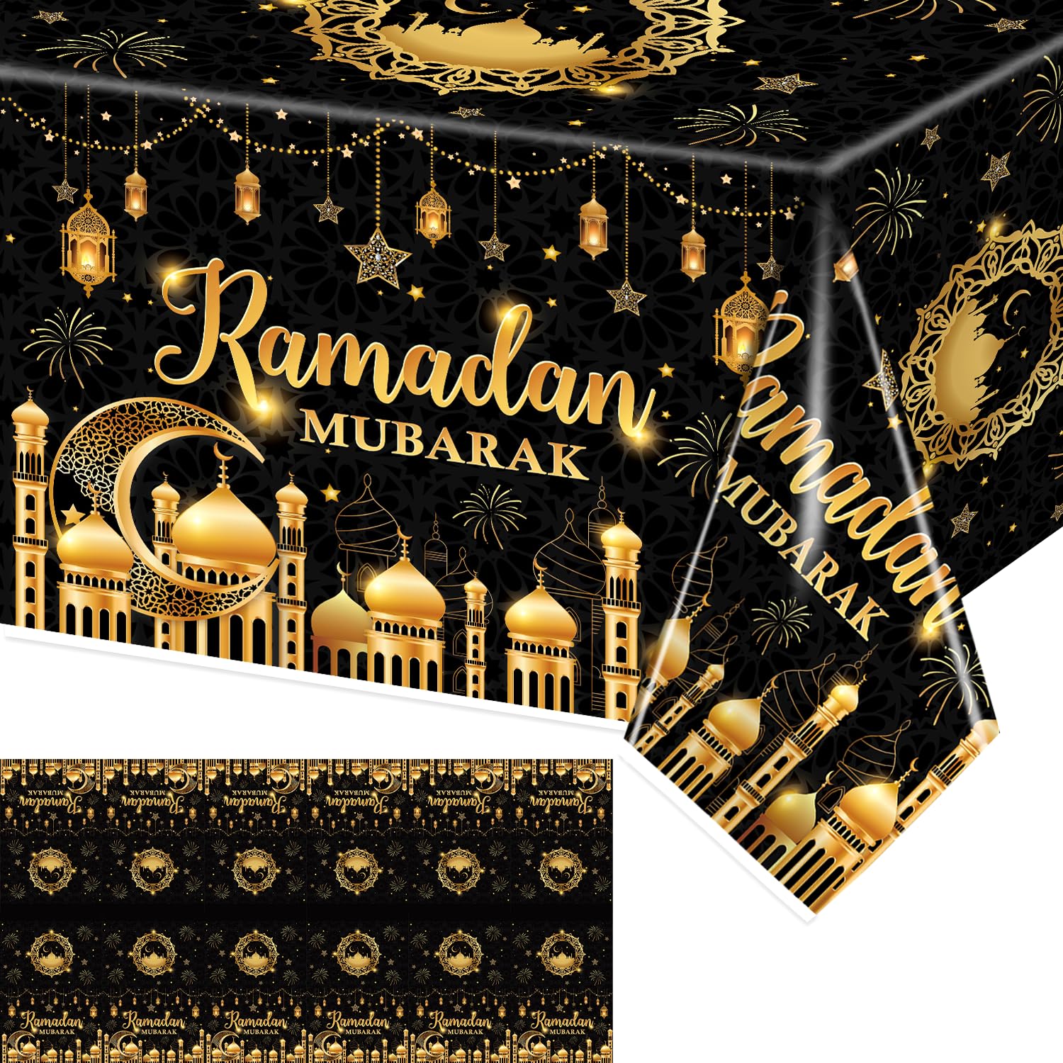Ramadan Table Cloth Set of 3 - Elegant Ramadan Mubarak Table Decorations & Home Eid Decor - Perfect for Iftar Dinners, Family Gatherings & Holiday Celebrations