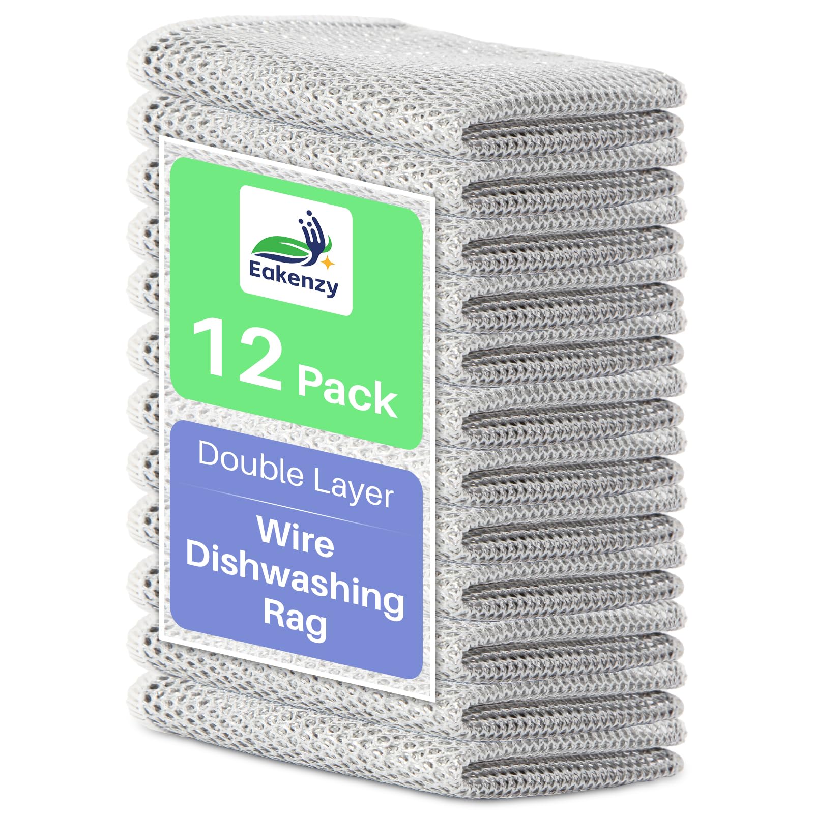 12-Pack Metallic Fiber Cleaning Cloths - Multipurpose Dishwashing Rags for Wet & Dry Use - Kitchen & Home Cleaning