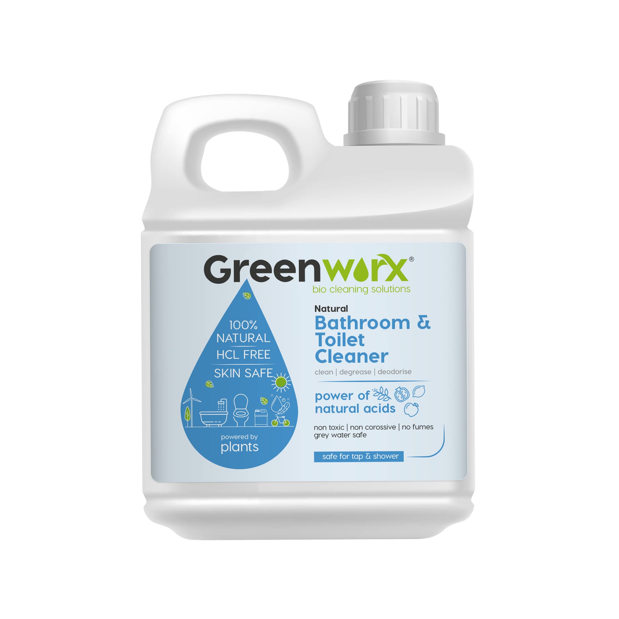 Greenworx Natural Bathroom & Toilet Cleaner Liquid - 5L Eco-Friendly Disinfectant | Plant-Based, Non-Toxic, Biodegradable Formula | Safe for Taps, Showers & Septic Tanks | Perfect for Daily Bathroom Cleaning & Stain Removal
