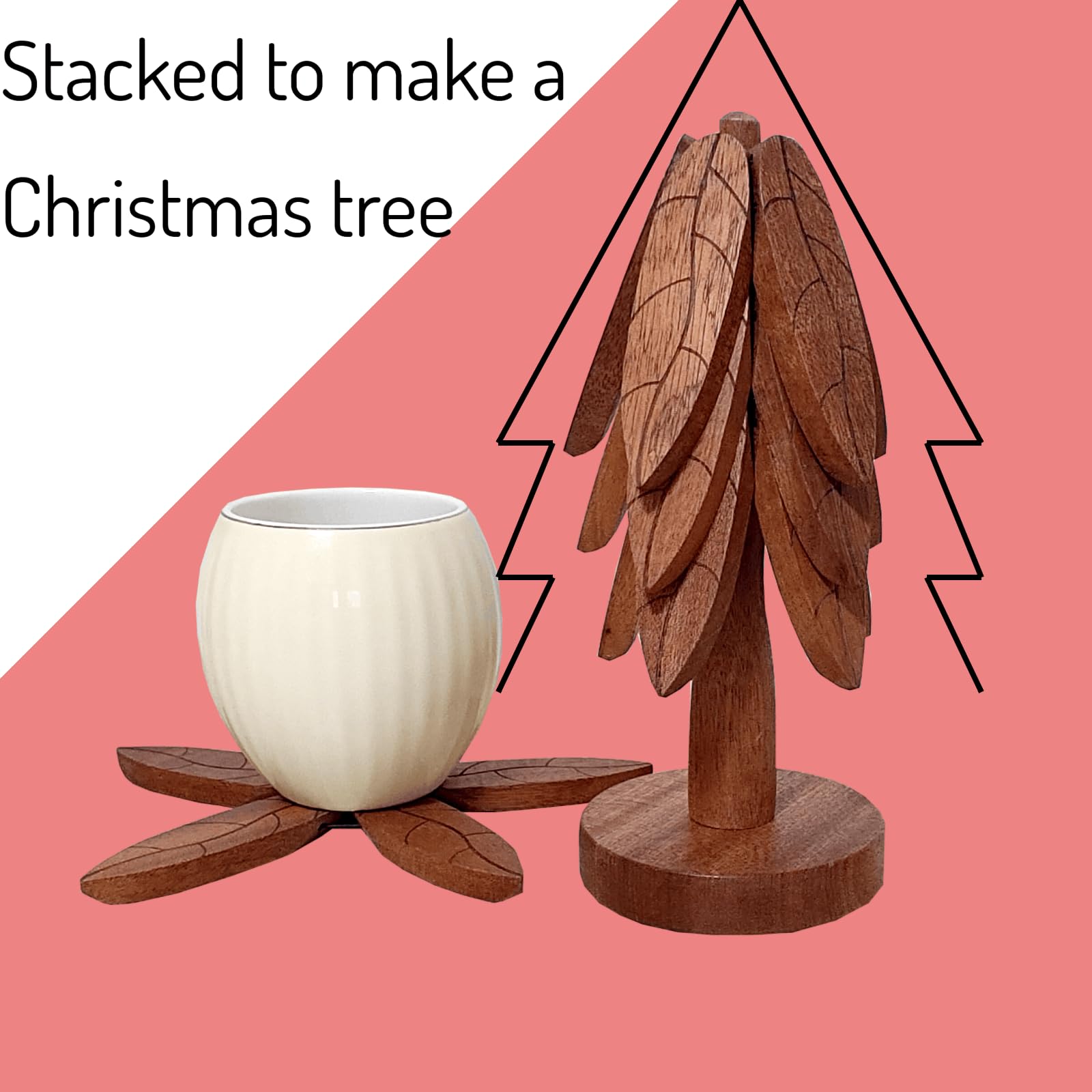 Heat-Resistant Wooden Trivet Set - 3pc Christmas Tree Coasters for Hot Pots & Dishes - Kitchen & Dining Decor