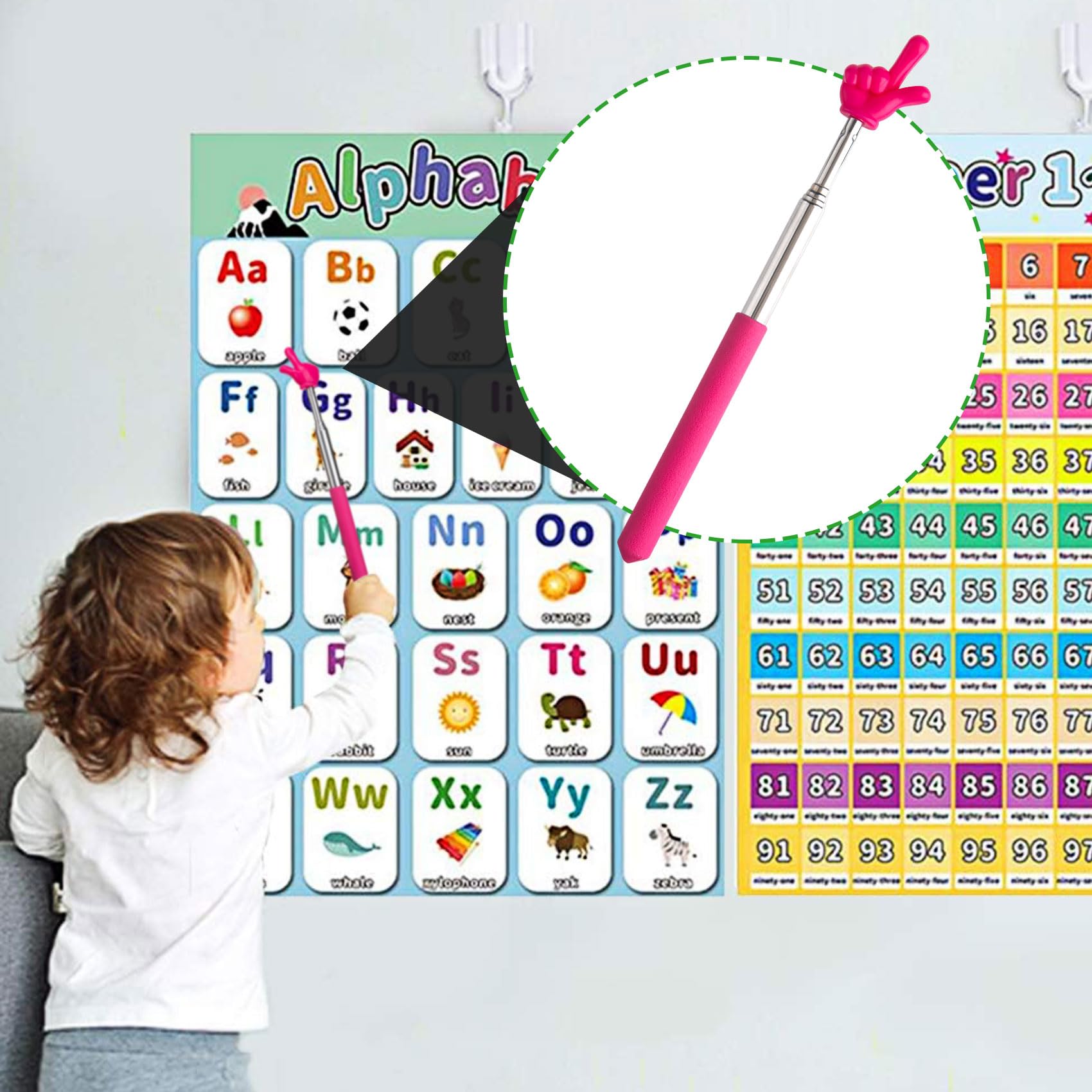 Retractable Teacher Pointer Sticks (2-Pack) - Blue & Pink for Classroom Reading