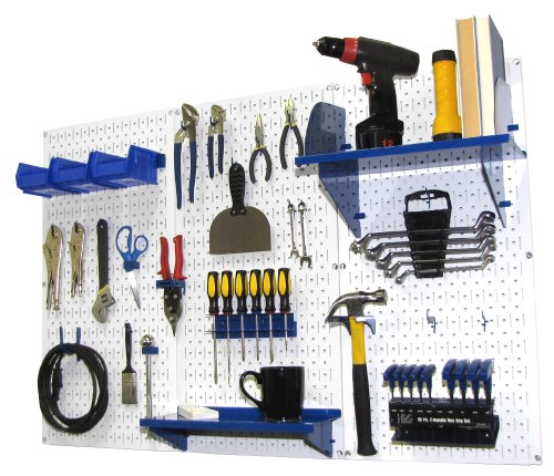 White Pegboard Blue Accessories