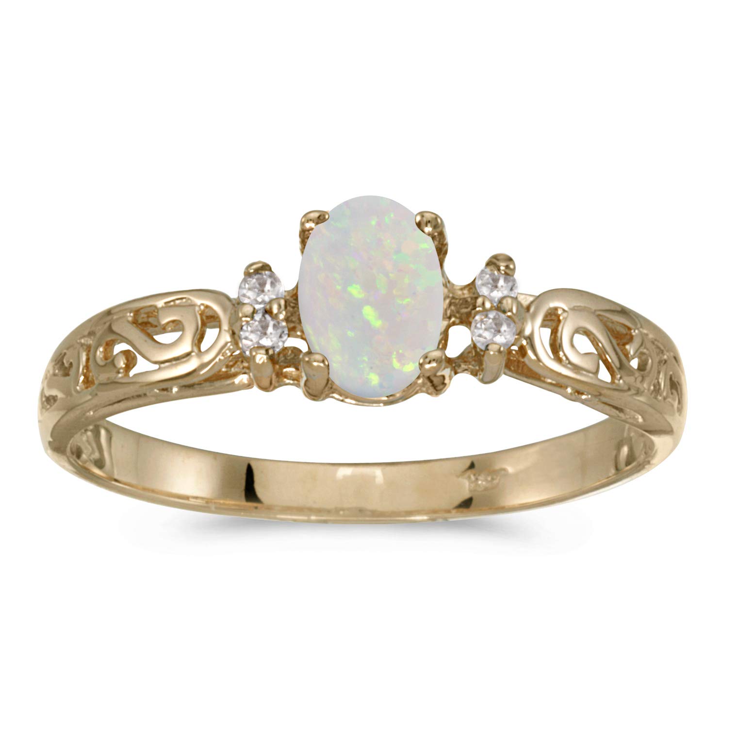 10K Yellow Gold Oval Opal and Diamond Ring for Women – Elegant Vintage Style Jewelry Gift for Engagement, Wedding, Anniversary, or Special Occasions