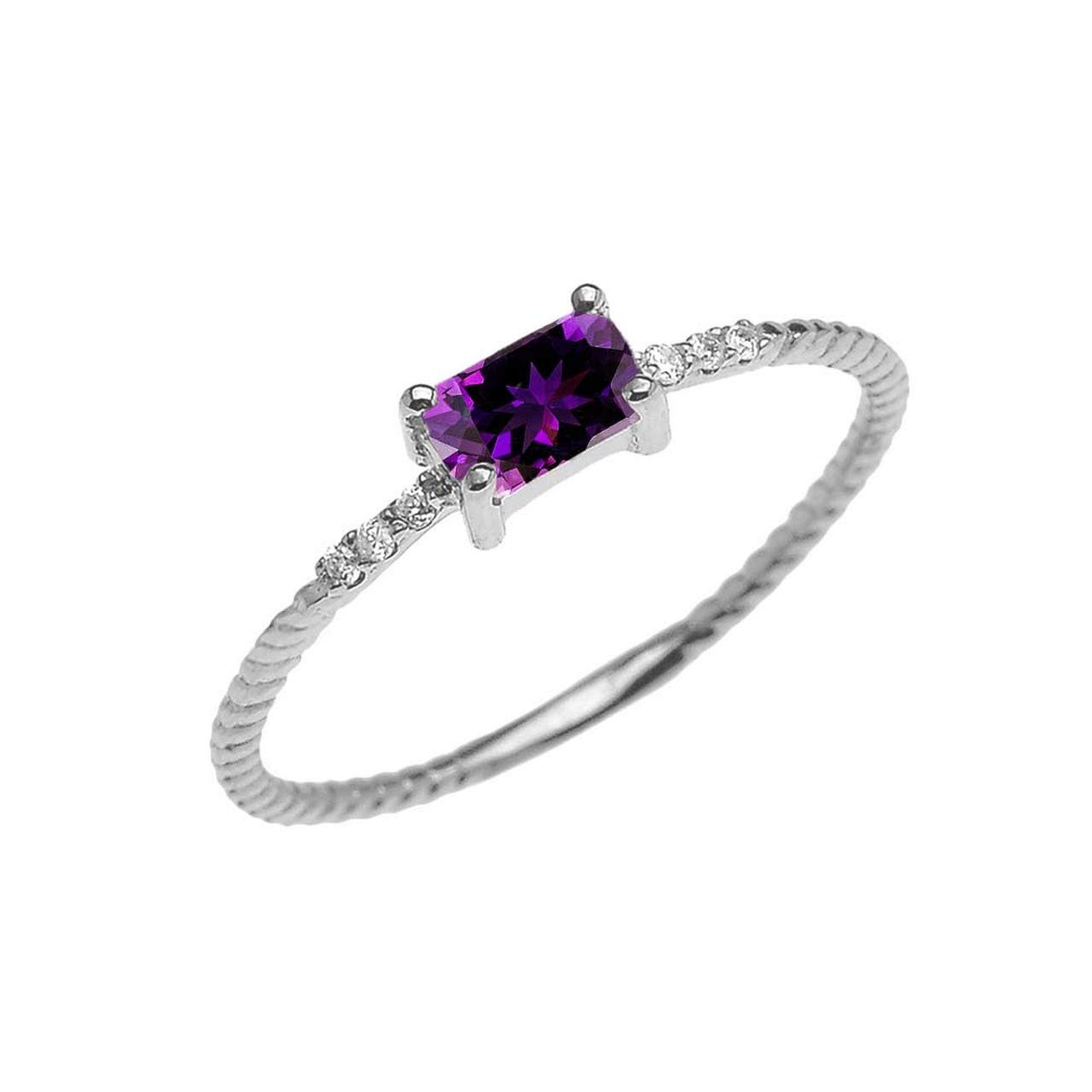 14K Gold Emerald Cut Amethyst Solitaire Engagement Ring with Diamond Accents & Fluted Rope Band - Perfect for Proposals, Weddings & Anniversary Gifts