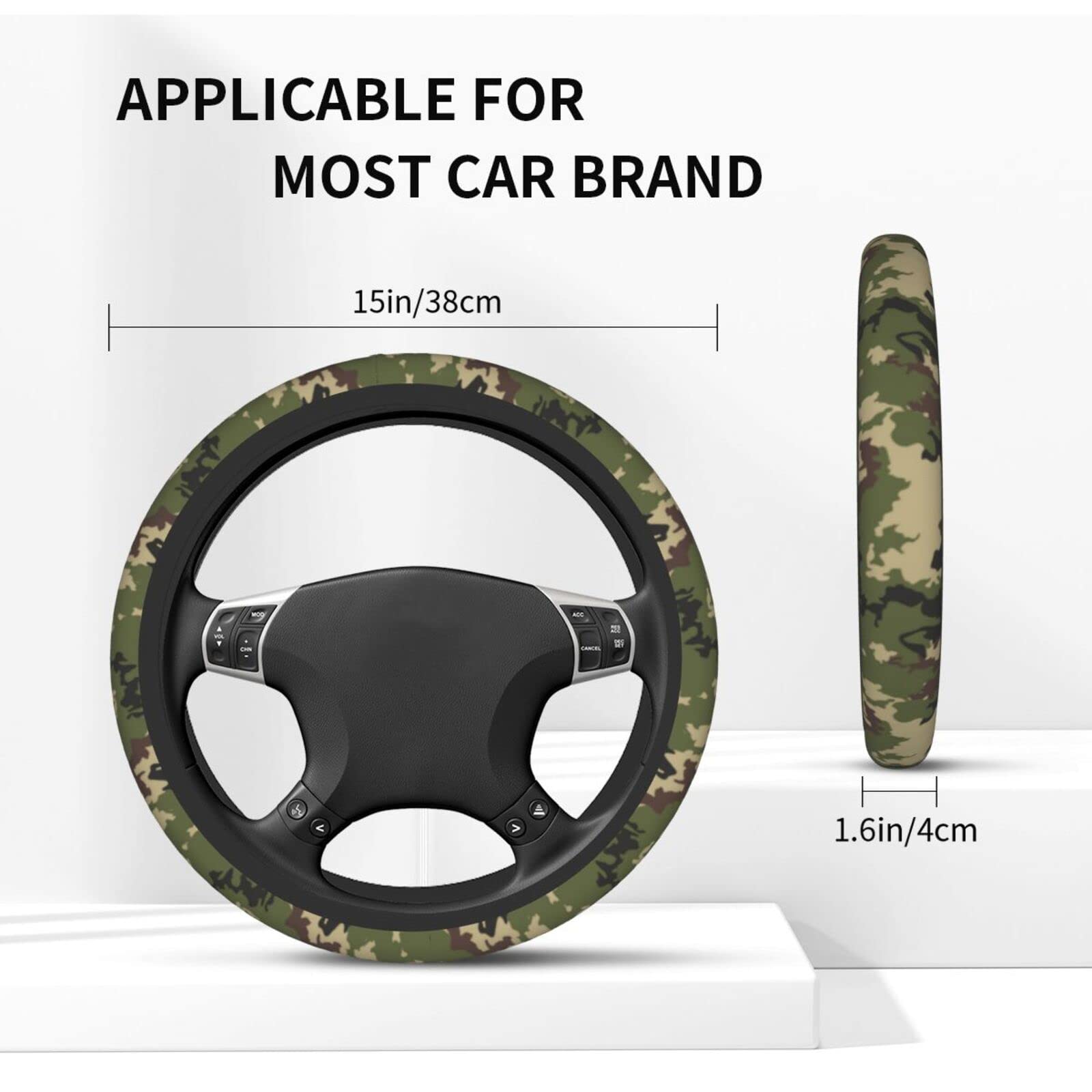 Universal 14.5-15 Inch Green Camouflage Non-Slip Steering Wheel Cover with 2 Car Coasters - Rainbow Design for Women & Men | Perfect for Off-Road Adventures & Daily Commutes