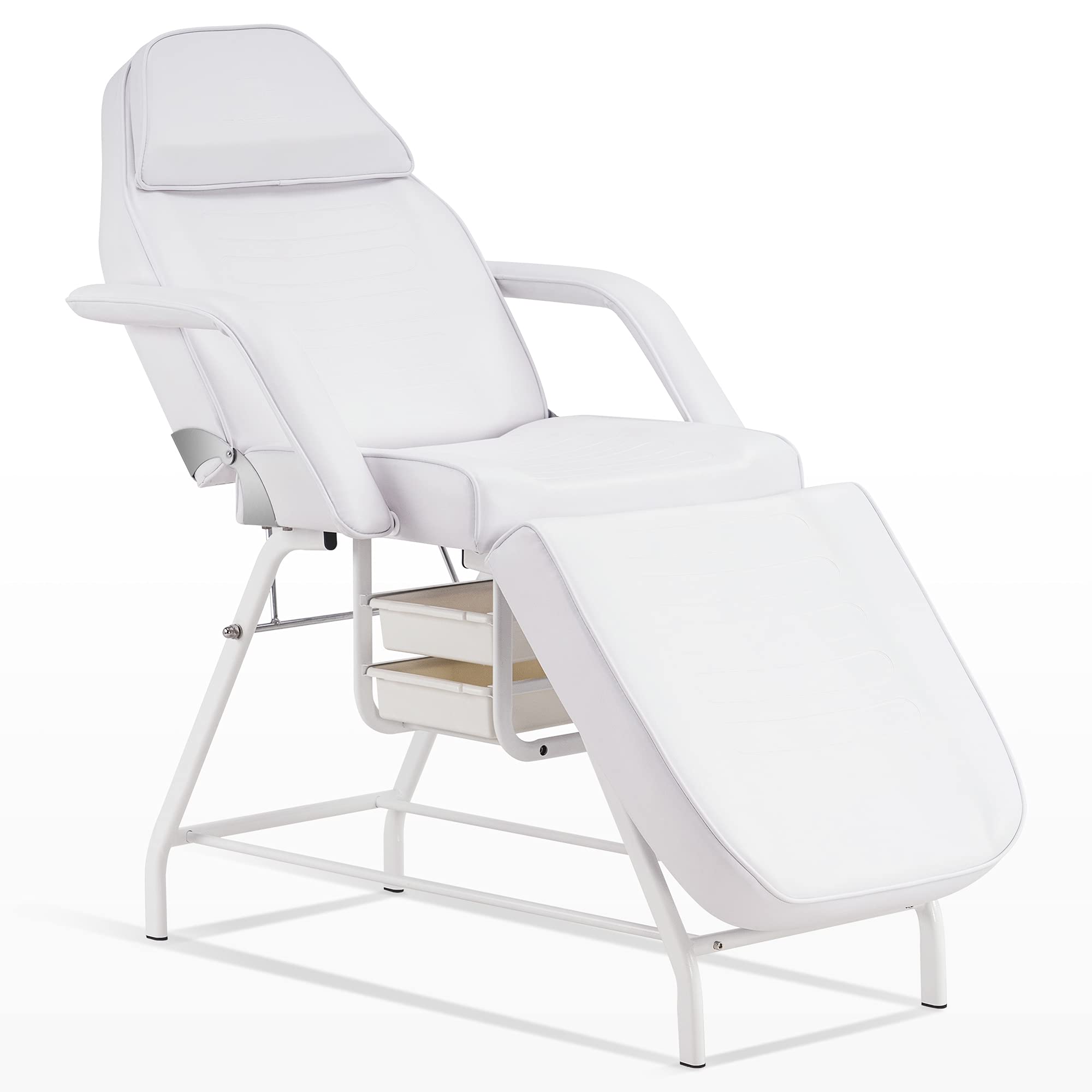 Professional Adjustable Massage Chair Table Tattoo Bed with Storage Baskets - Multi-Purpose Facial Spa Bed for Massage, Tattoo, Waxing & Beauty Treatments (White) | Perfect for Salons, Spas & Home Use
