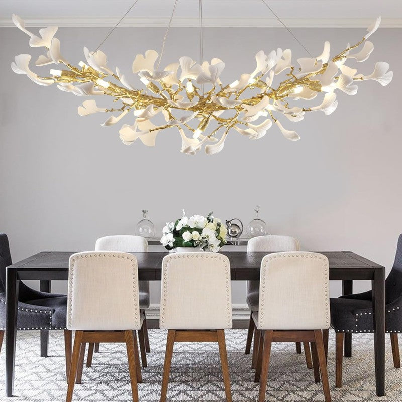 Ginkgo Gold Tree Branches Chandelier - Elegant Nature-Inspired Lighting Fixture for Living Room, Bedroom, or Dining Room Decor