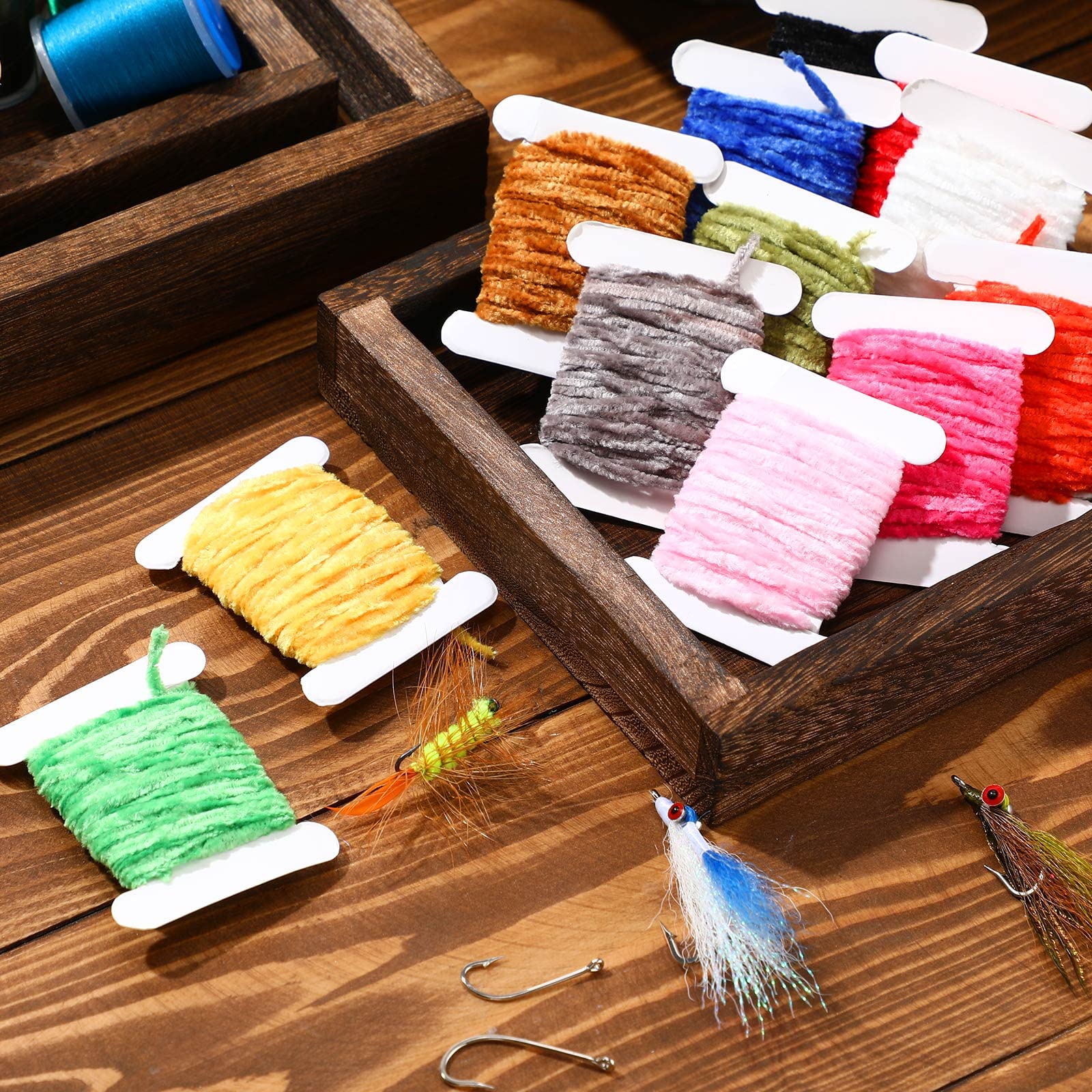 BBTO 12-Piece Fly Tying Chenille Kit - 65.64 Yards DIY Fly Tying Materials for Streamers, Wooly Buggers & Nymphs | Fishing Lure Making Supplies for Fly Tying, Flex Hackle & Craft Projects | Perfect for Fly Fishing Enthusiasts & Handmade Lure Creation