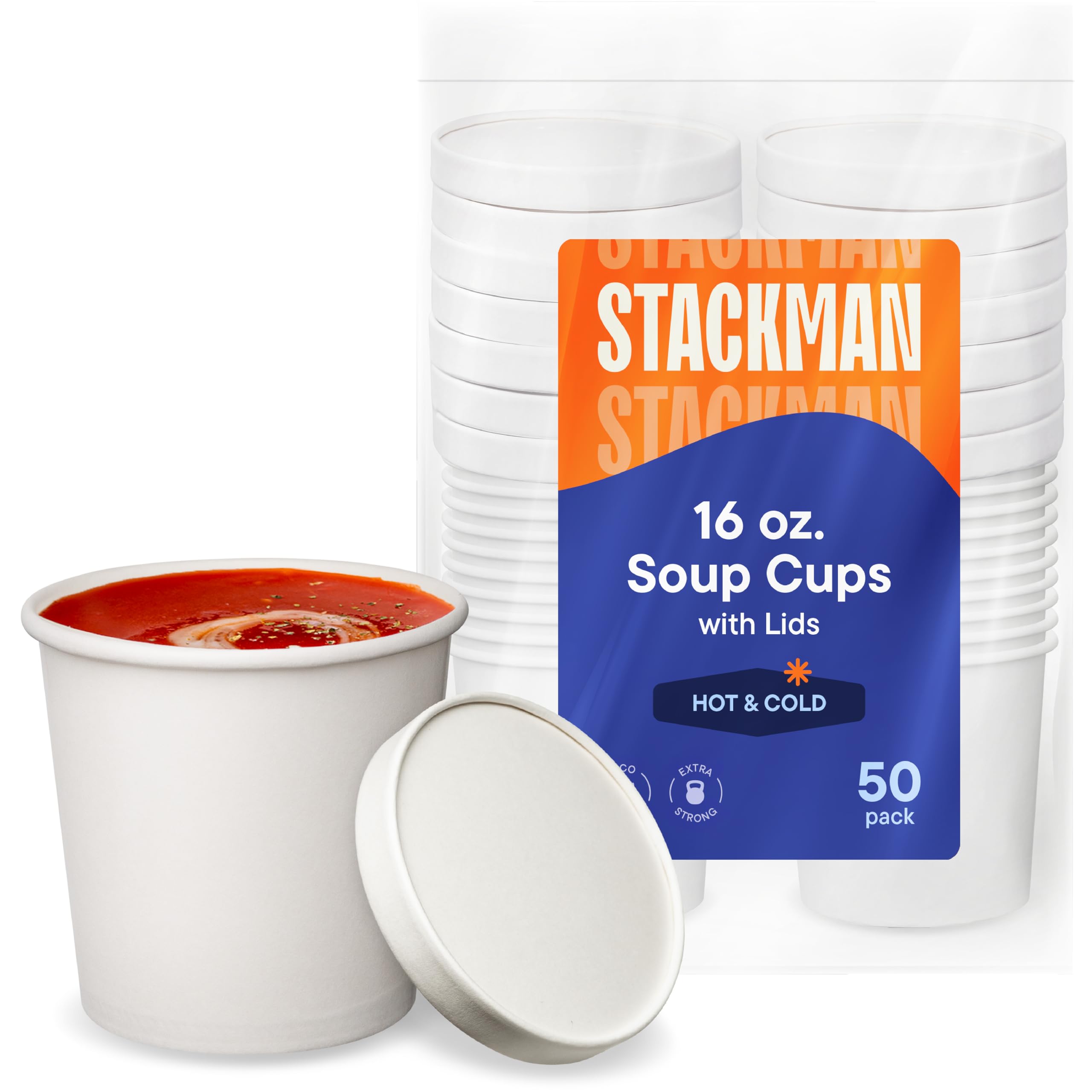 16 oz. - 50 Sets Eco-Friendly White Paper Food Containers with Lids | Insulated Hot/Cold To-Go Soup, Ice Cream & Yogurt Cups | Perfect for Takeout, Catering, Parties & Food Storage