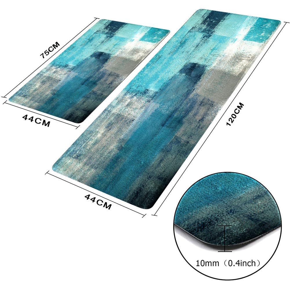 TOMWISH Turquoise Anti-Fatigue Kitchen Rug Set - 2PCS Non-Slip Waterproof PVC Floor Mats, Ergonomic Comfort Standing Mat for Kitchen, Sink, Laundry, and Bathroom Use