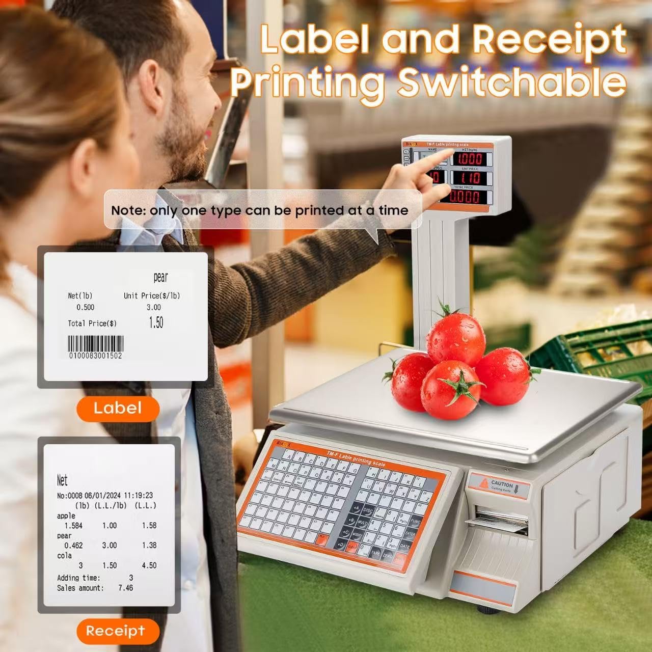 High Precision Commercial Digital Scale with Barcode Label Printer - 66 lbs Capacity for Retail, Supermarkets, Deli, Butcher Shops & Farmers Markets | Perfect for Weighing & Pricing Meat, Produce & Bulk Items