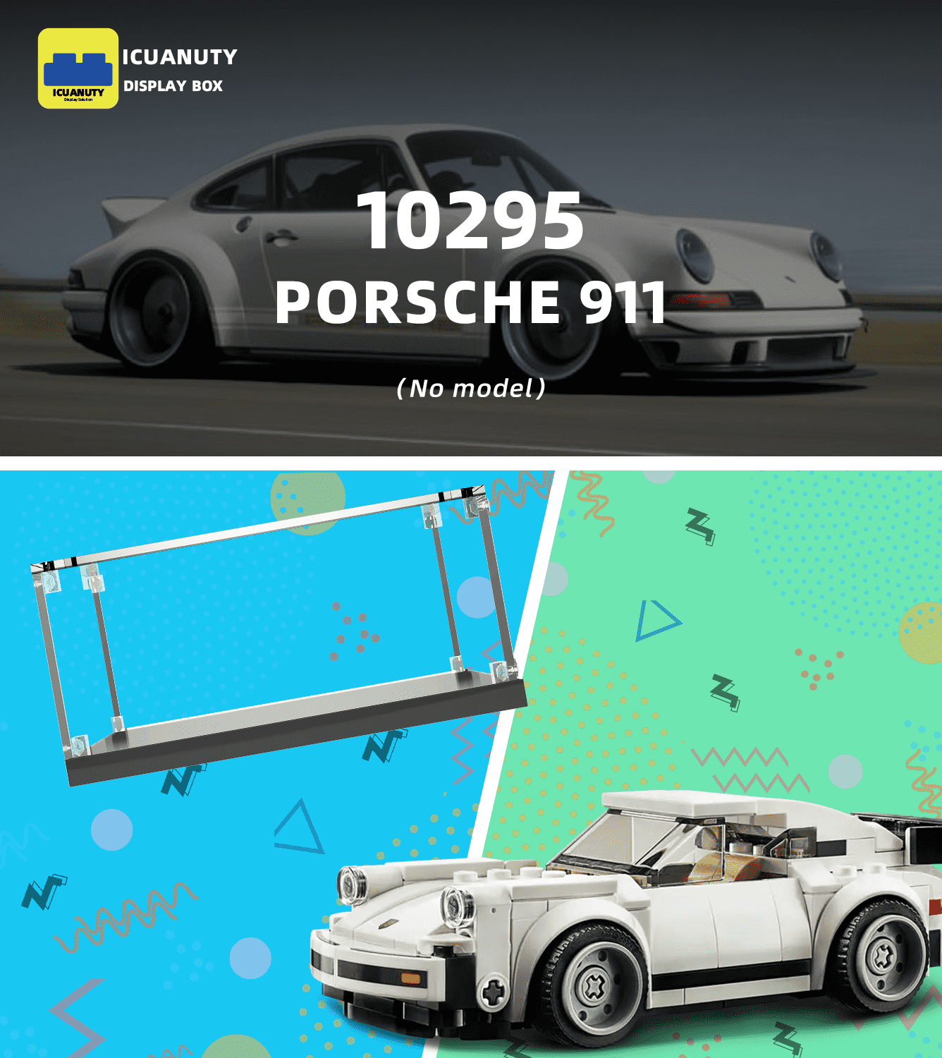 LEGO 10295 Creator Porsche 911 Display Case - Premium Acrylic Showcase for Collectors - Perfect for Home Office, Game Room & Gift Giving