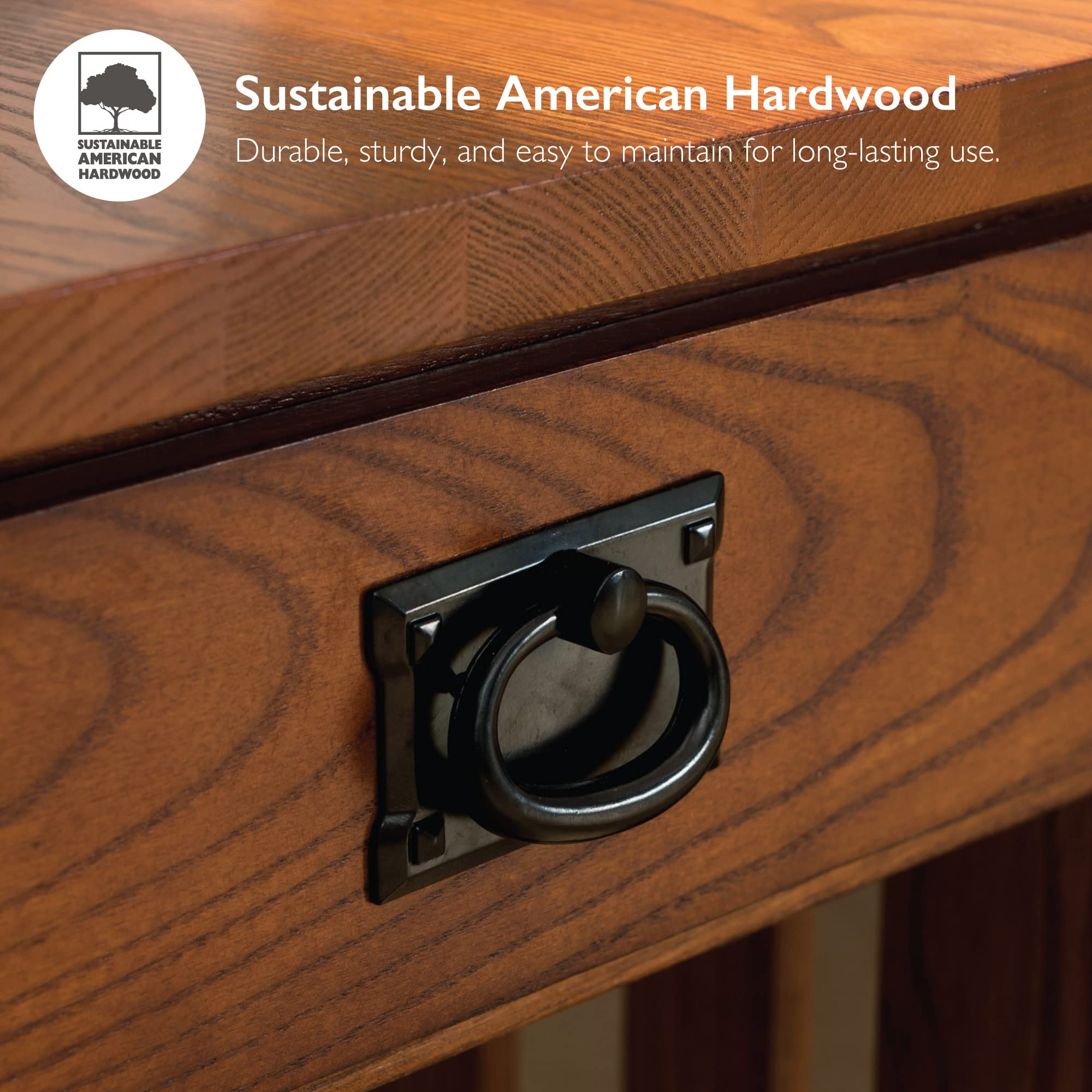 Leick Home 8222-SC Mission Style Solid Wood End Table with Locking Secret Compartment - Medium Oak Finish - Living Room Side Table for Home Decor & Storage Solutions