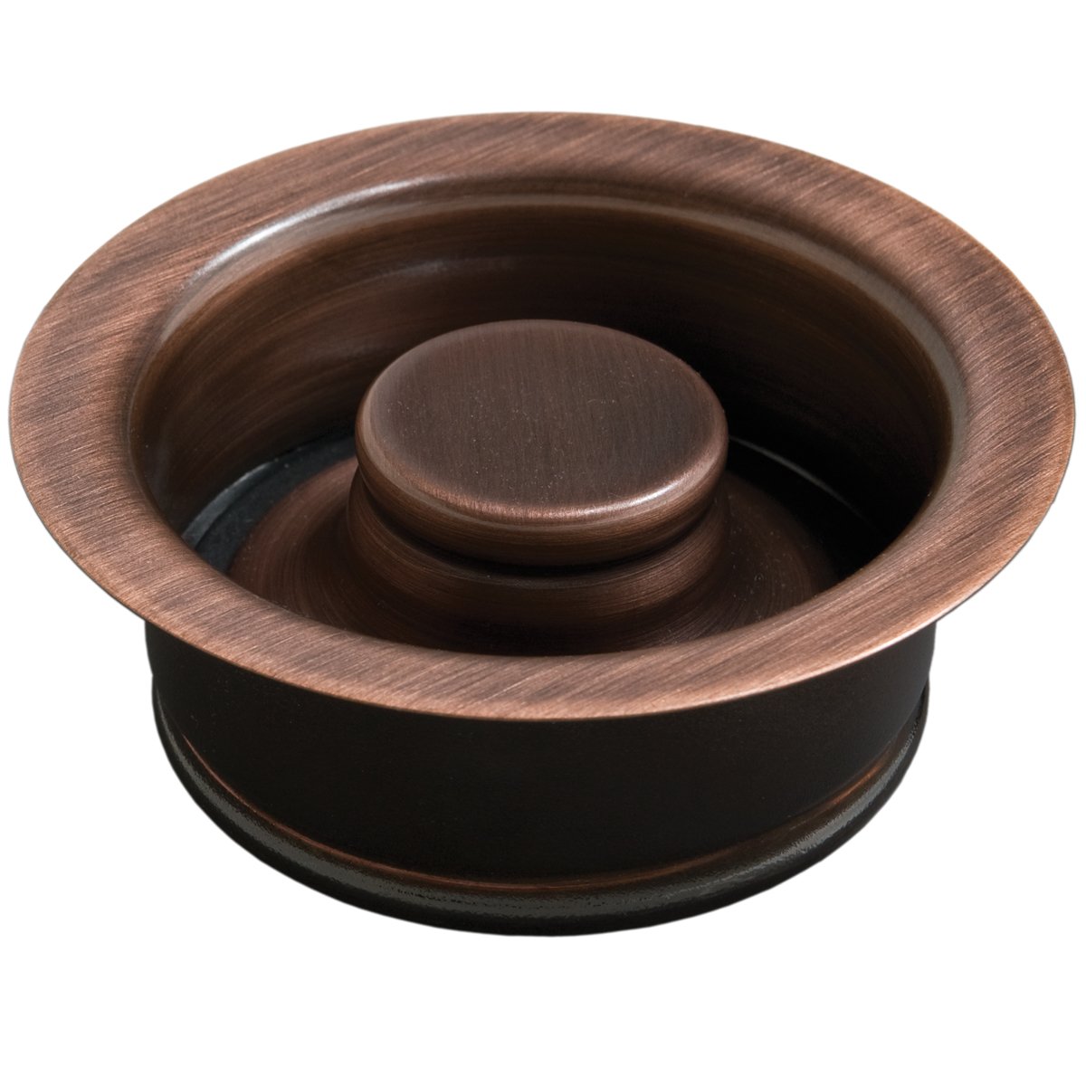 Sinkology TDD35-AC Solid Brass Kitchen Sink Drain with Stopper - ISE Garbage Disposal Flange in Antique Copper Finish | Perfect for Farmhouse, RV & Commercial Kitchen Sinks
