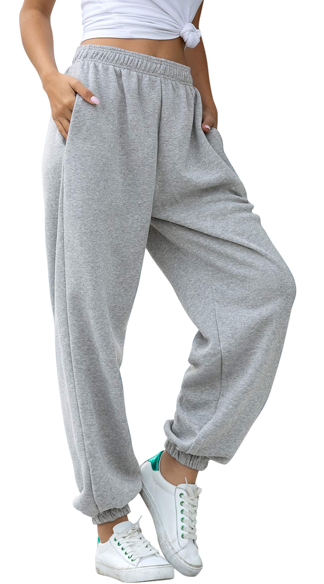 Women's High Waisted Fleece Jogger Sweatpants - Loose Fit Gym Pants with Pockets for Yoga, Running & Lounge Wear | Comfortable Athletic Casual Pants