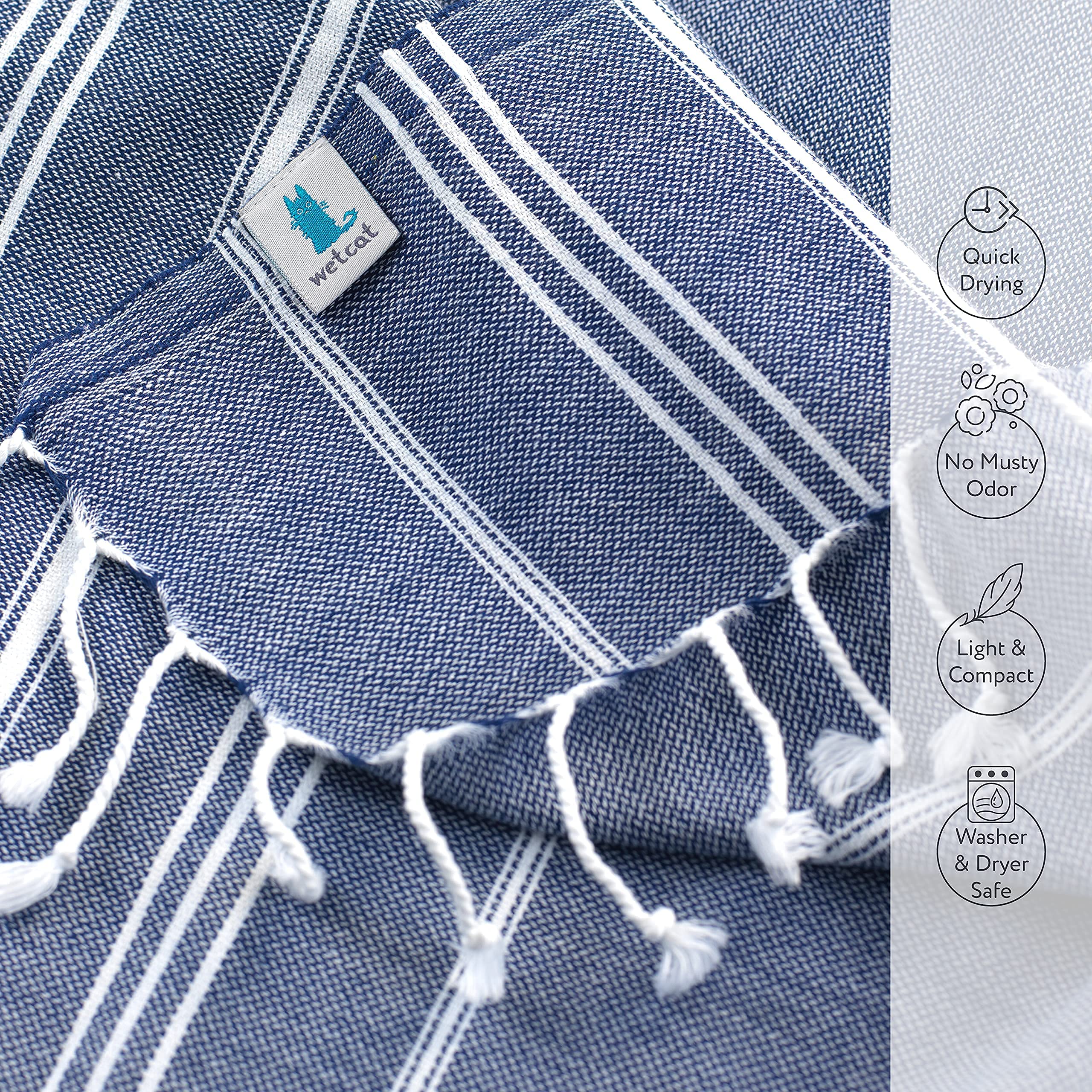 Premium Turkish Cotton Towel Set - 2 Hand Towels (20x30 inches) & 1 Bath Towel (38x71 inches) - 100% Organic Cotton, Prewashed for Ultra Softness - Navy Blue Bath & Spa Accessories for Luxury Bathroom, Beach, Gym & Travel Essentials