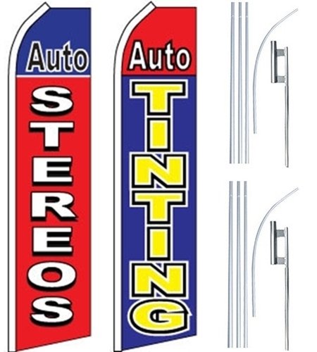 2 Pack Car Auto Services Swooper Flutter Feather Flags with Poles - Customizable Auto Detailing & Window Tinting Advertising - Perfect for Car Washes, Dealerships & Auto Repair Shops