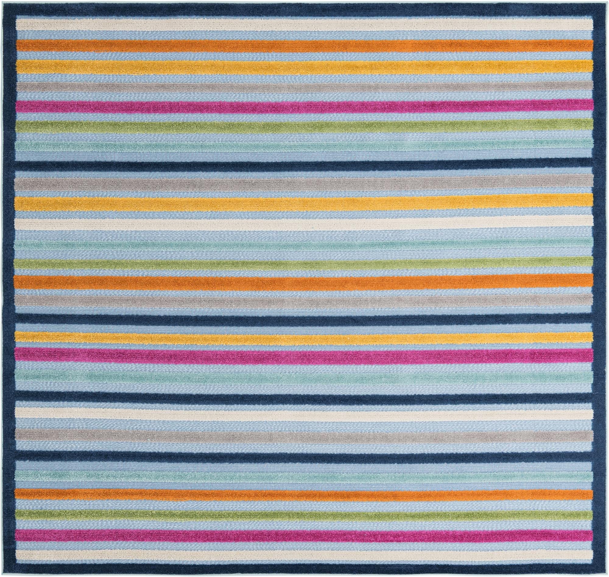 Aruba Outdoor Collection 8x8 FT Blue Low-Pile Rug - Waterproof & Durable for Patio, Deck, Porch | Perfect for Outdoor Spaces, Living Rooms, Kitchens & Entryways | UV Resistant & Easy to Clean