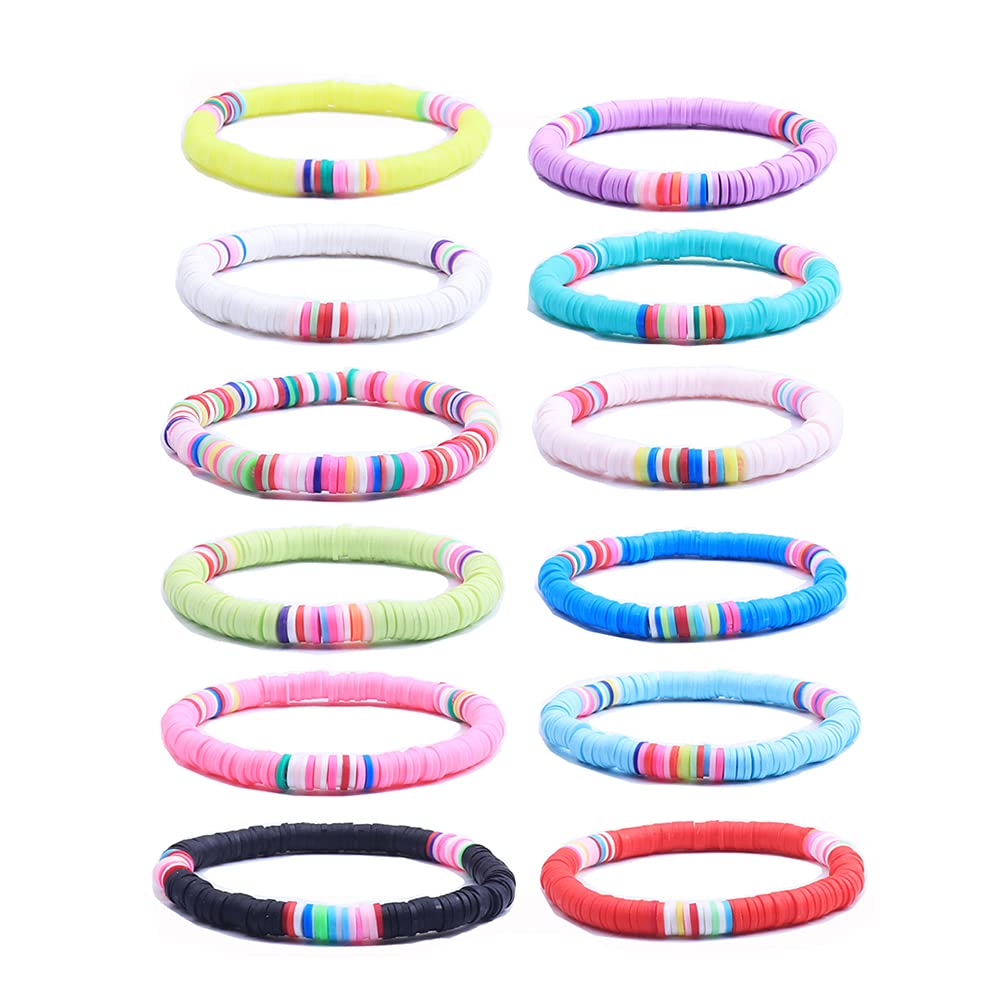 KSQS Clay Disc Beads Bracelet for Women - Heishi Surfer Rainbow Stretch Bracelet Set | Summer Beach Jewelry, Boho Chic Accessories for Casual Wear & Gift Giving