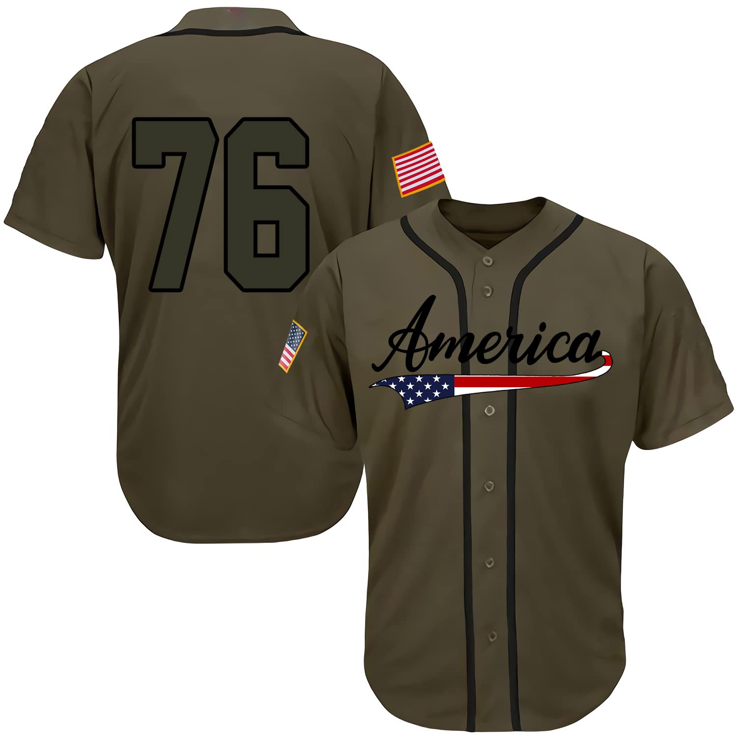 Pullonsy Camo USA Flag Army Baseball Jersey for Men - Patriotic Dad Shirt, Adult Military Style Tops - Perfect for 4th of July, Veterans Day & Baseball Games