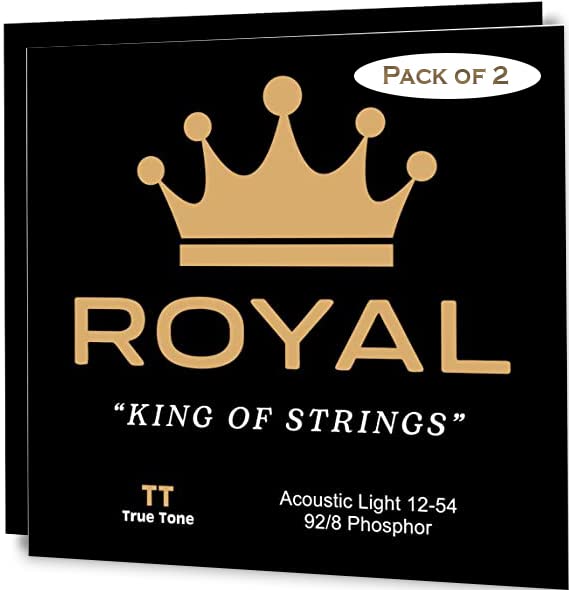Royal Guitar Strings Light Acoustic Guitar Strings - 92/8 Phosphor Bronze, 6 String Set (12-54 Gauge) | Swiss Designed & American Made for Smooth Playability | 2 Pack | Perfect for Beginners, Professionals & Live Performances