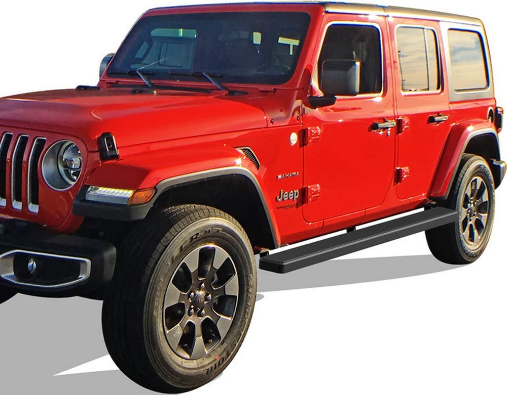 APS 5in Matte Black Running Boards for Jeep Wrangler JL 2018-2025 4-Door (Including 4xe Models) - Easy Installation Nerf Bars Side Steps | Off-Road Protection & Stylish Entry Assistance