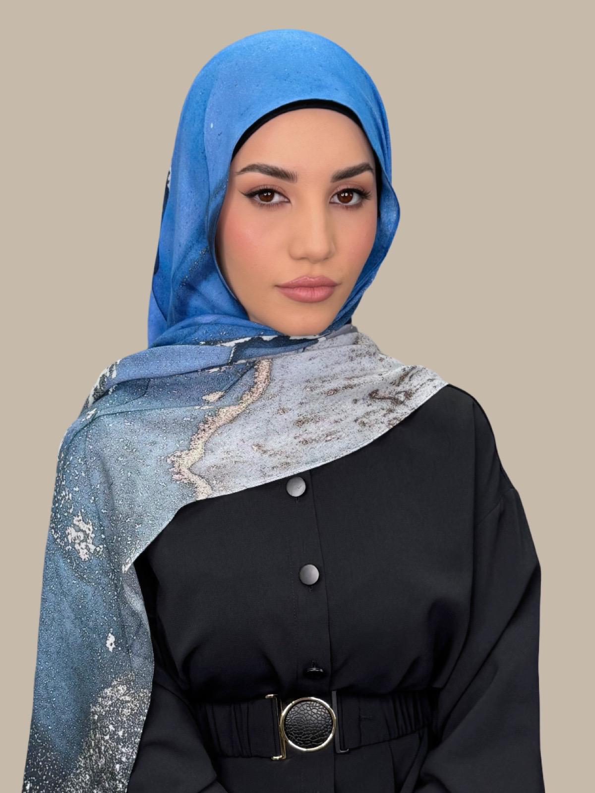 Stylish Print Modal Hijab - Santorini Night Design - Soft & Breathable Scarf for Women - Perfect for Daily Wear, Prayer, and Special Occasions